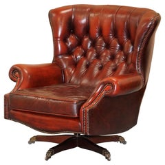 Vintage Harrods London Oversized Oxblood Leather Wingback Library Office Reading Chair