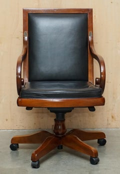 HARRODS LONDON PURCHASED BLACK LEATHER CHERRY WOOD GRANGE PARIS CAPTAIN CHAiR