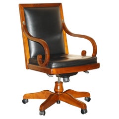HARRODS LONDON PURCHASED BLACK LEATHER CHERRY WOOD GRANGE PARIS CAPTAIN CHAiR HARRODS LONDON PURCHASED BLACK LEATHER CHERRY WOOD GRANGE PARIS CAPTAIN CHAiR