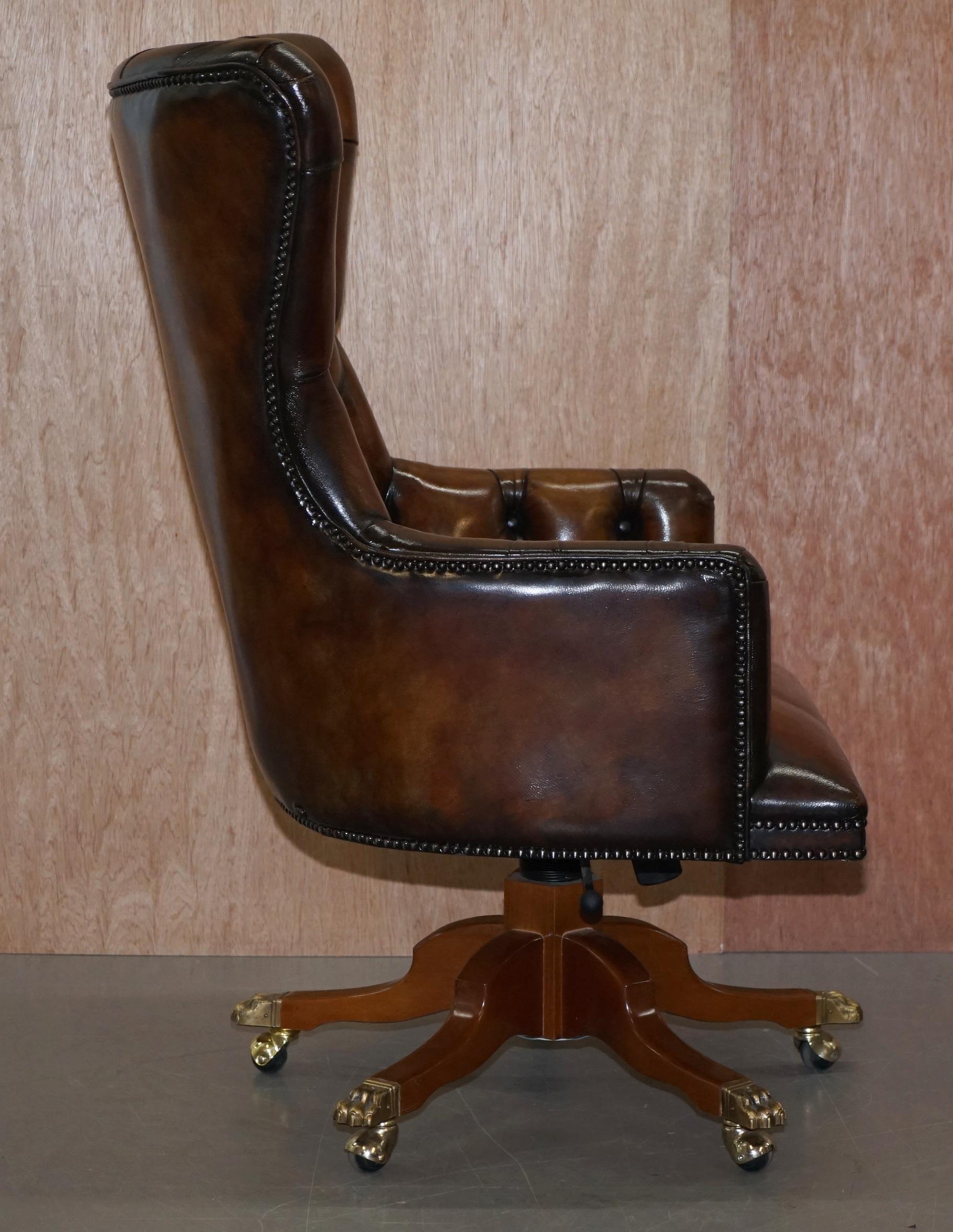 Harrods London Restored Hand Dyed Whisky Brown Leather Directors Captains Chair 5