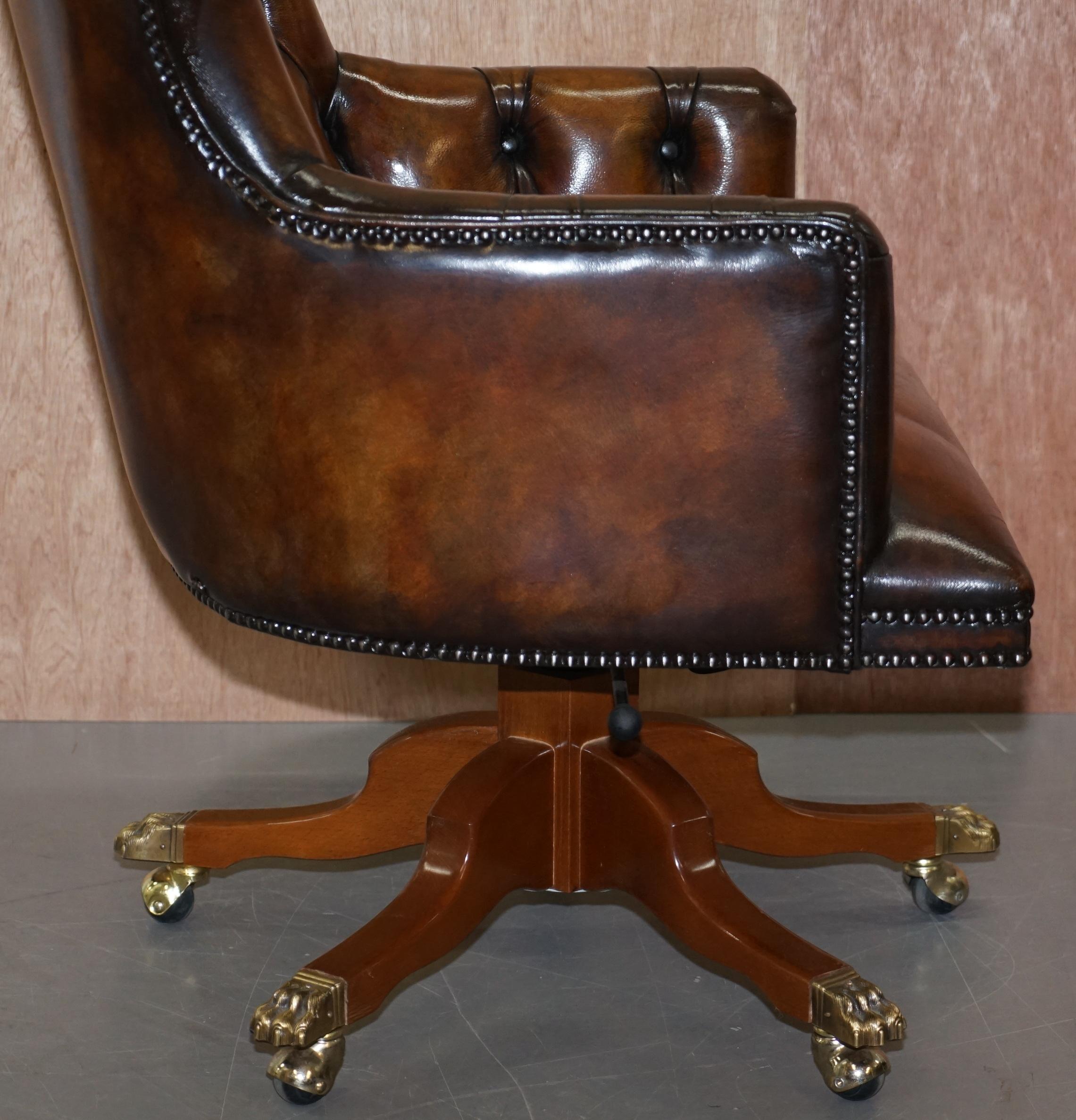 Harrods London Restored Hand Dyed Whisky Brown Leather Directors Captains Chair 6