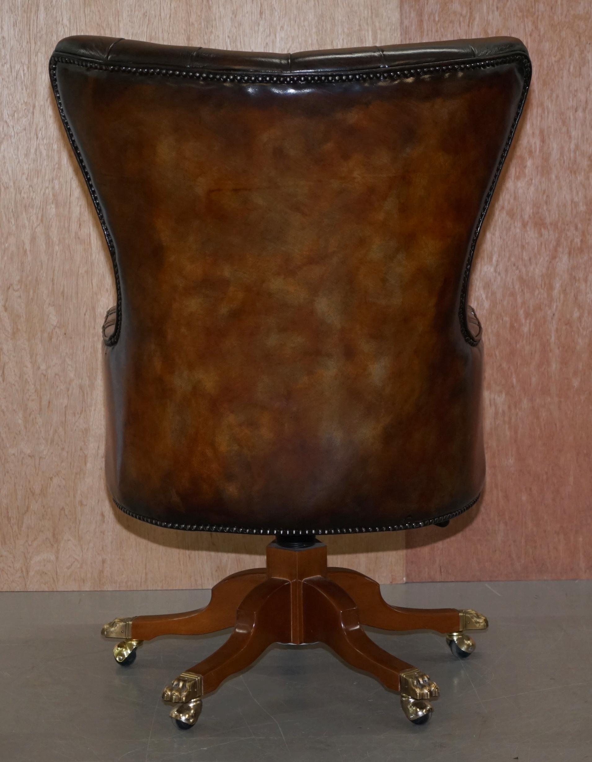 Harrods London Restored Hand Dyed Whisky Brown Leather Directors Captains Chair 7