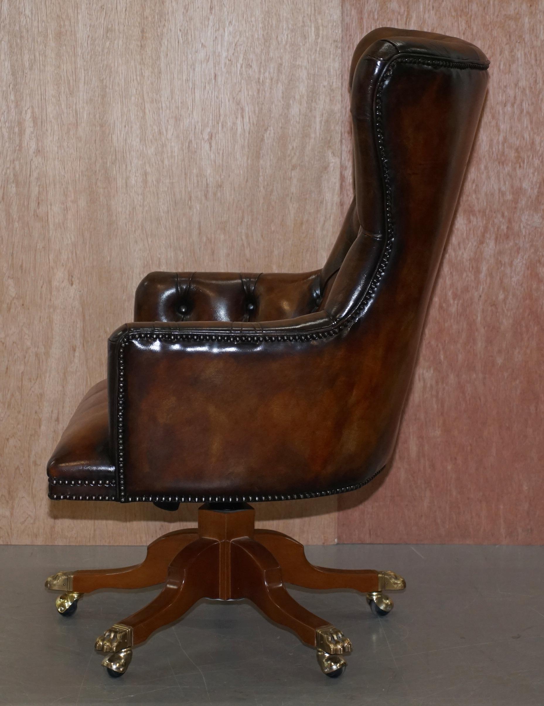 Harrods London Restored Hand Dyed Whisky Brown Leather Directors Captains Chair 9