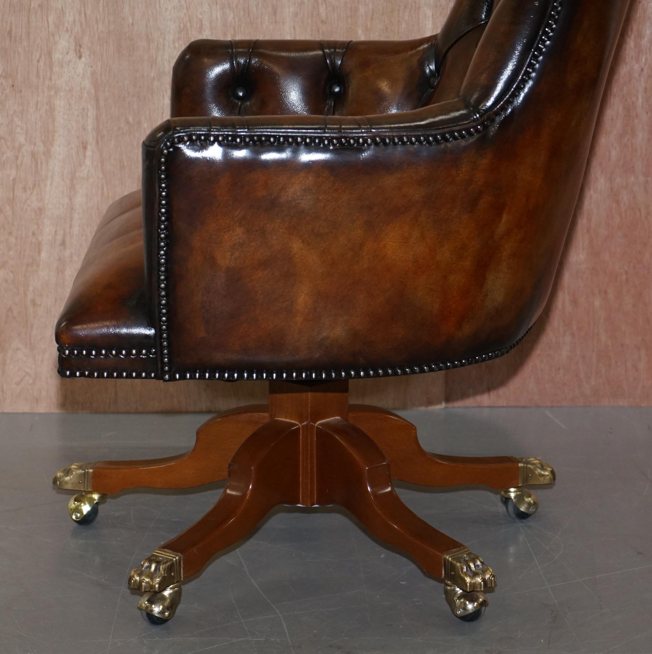 Harrods London Restored Hand Dyed Whisky Brown Leather Directors Captains Chair 10