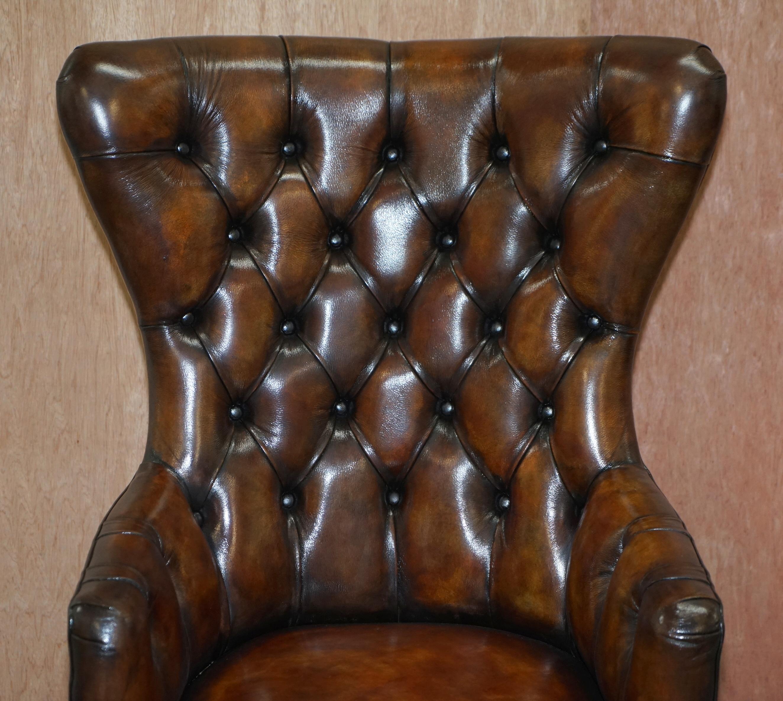 Chesterfield Harrods London Restored Hand Dyed Whisky Brown Leather Directors Captains Chair