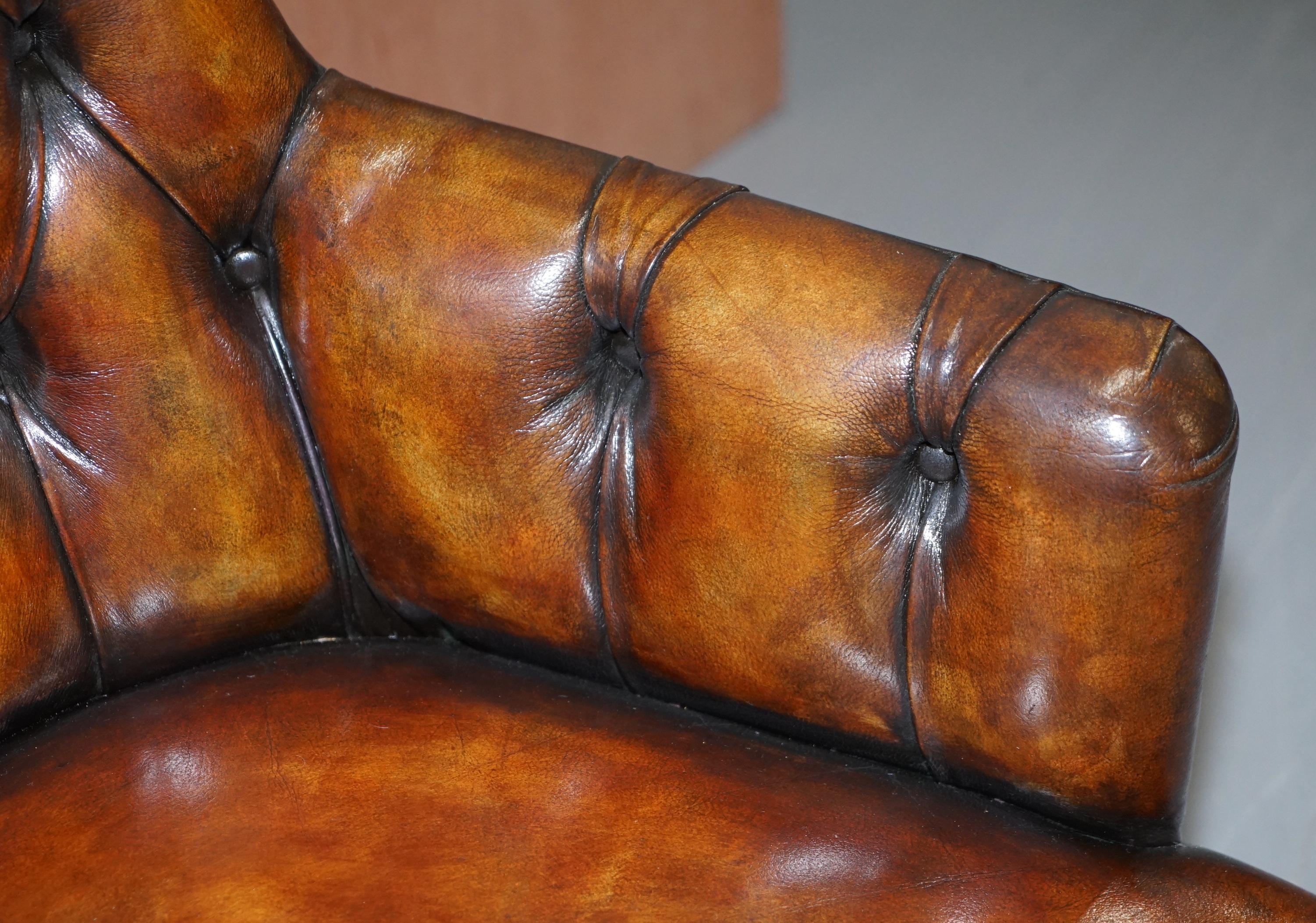 20th Century Harrods London Restored Hand Dyed Whisky Brown Leather Directors Captains Chair