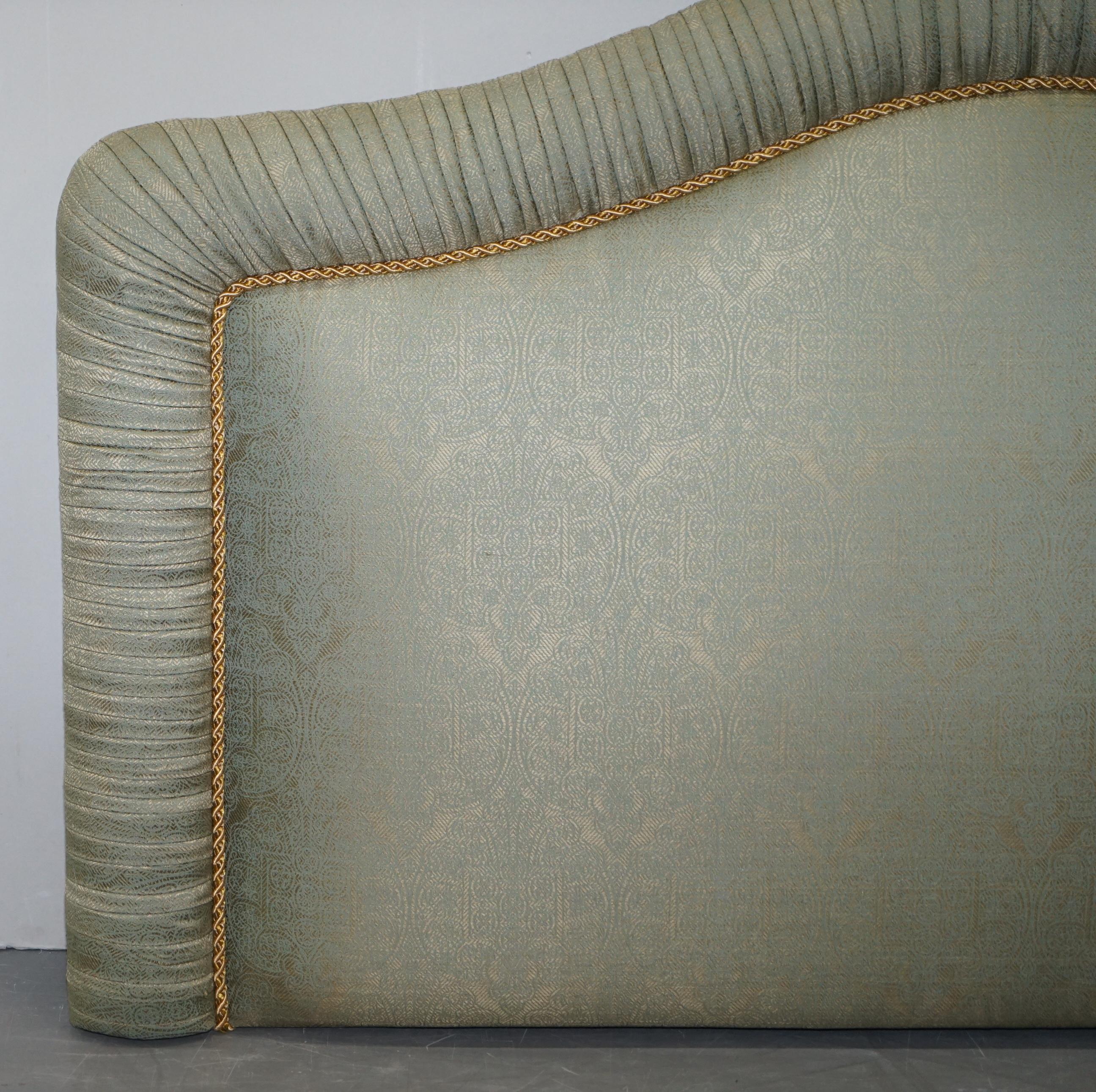 We are delighted to offer for sale this stunning Harrods London Silk Embroidered king size headboard 

This headboard is sublime quality and retailed for a small fortune new. It’s designed to sit on a wall mounted slat but it can be converted to