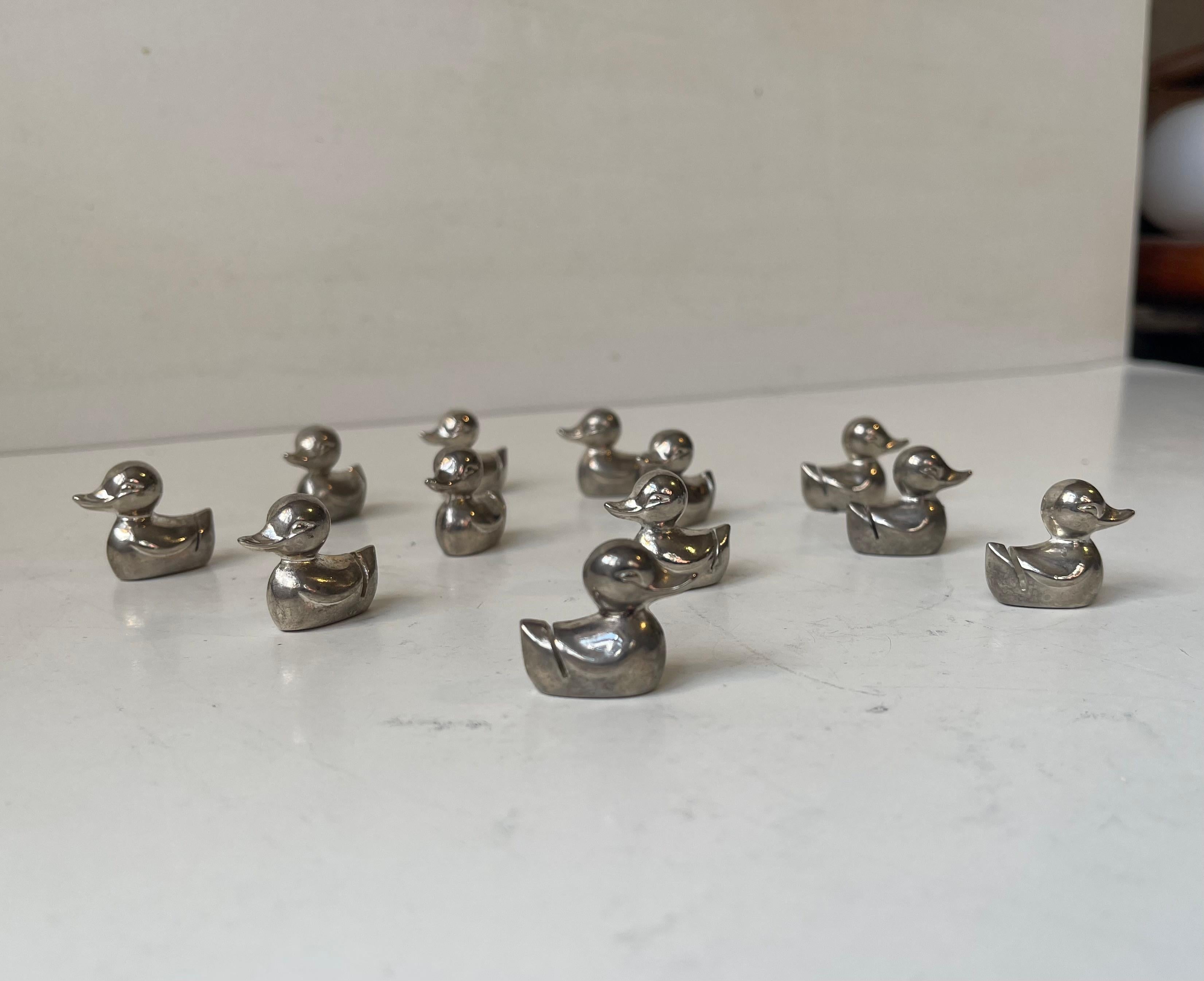 British Harrods London - Vintage Silver Plated Duck Name Card Holders For Sale