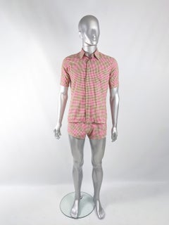 Harrods Mens Vintage 1960s Two Piece Pink Gingham Beach Swim Suit