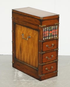 Harrods Military Campaign Faux Book Chest of Drawers Brown Leather Writing Slope