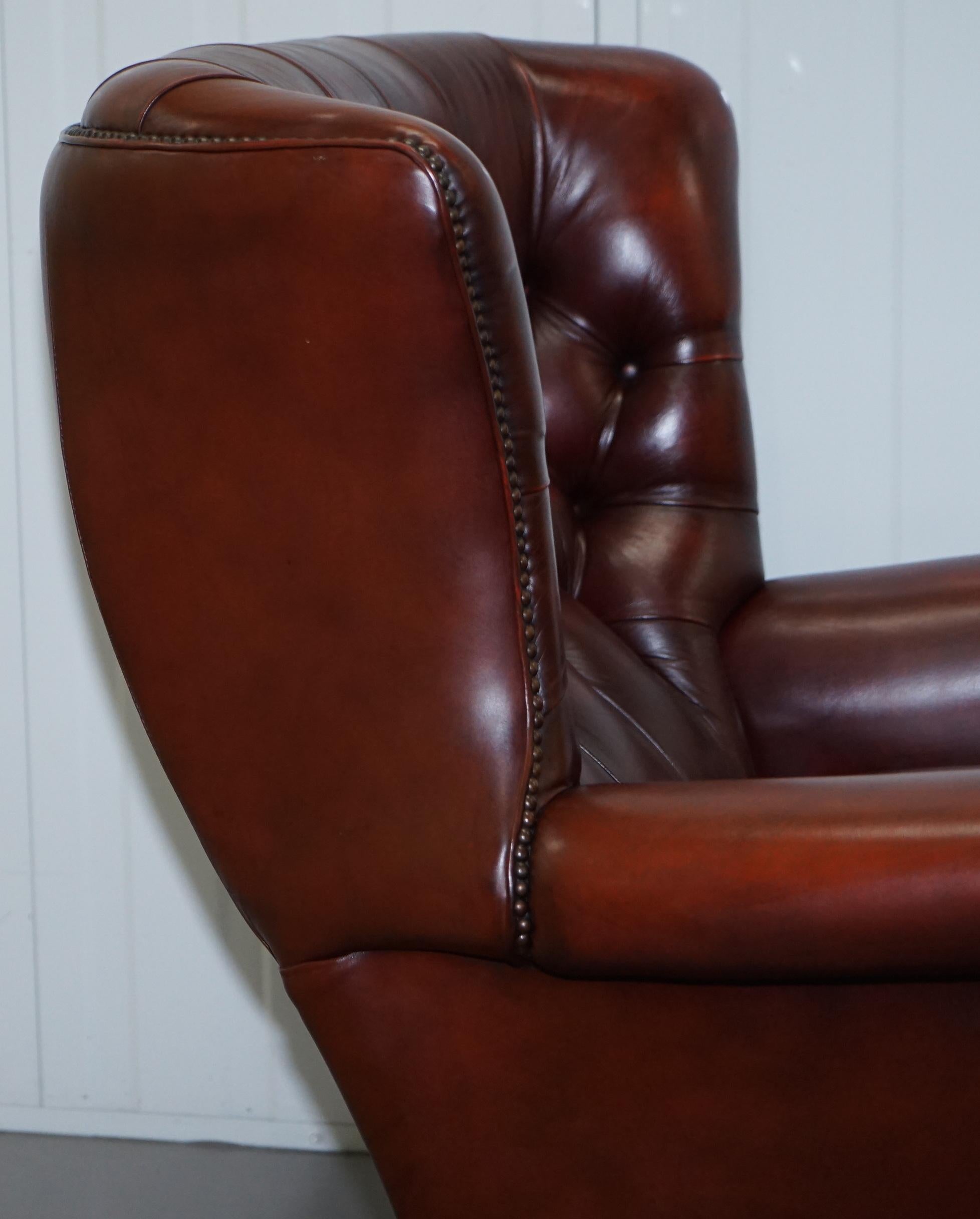 Harrods Oversized Oxblood Leather Wingback Library Lounge Armchair & Ottoman 1