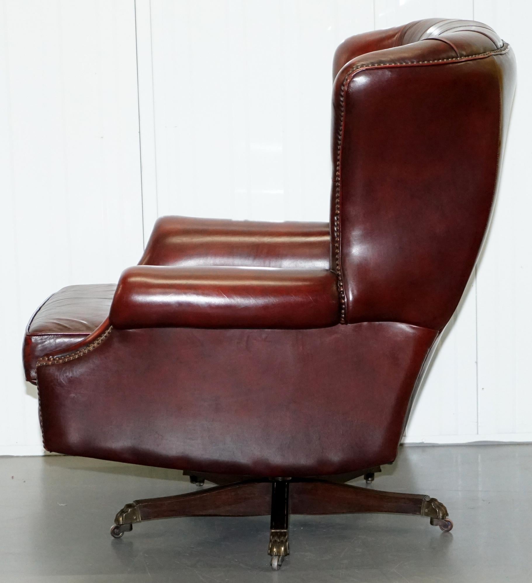 Harrods Oversized Oxblood Leather Wingback Library Lounge Armchair & Ottoman 3