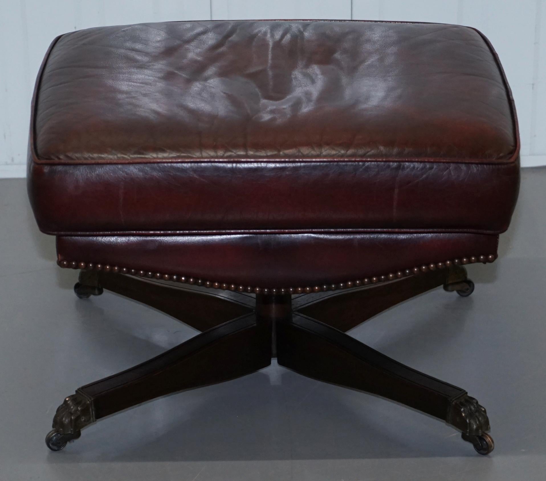 Harrods Oversized Oxblood Leather Wingback Library Lounge Armchair & Ottoman 8