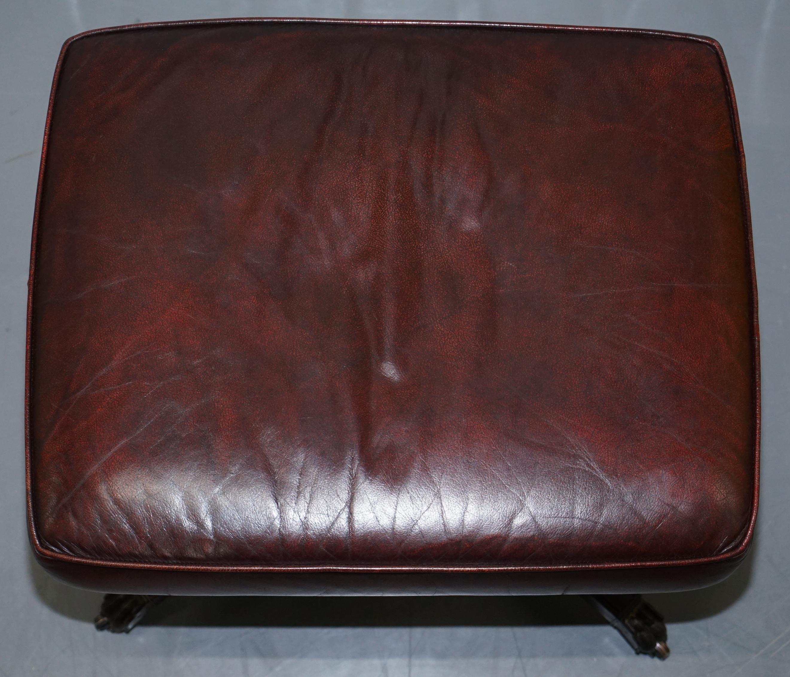 Harrods Oversized Oxblood Leather Wingback Library Lounge Armchair & Ottoman 9