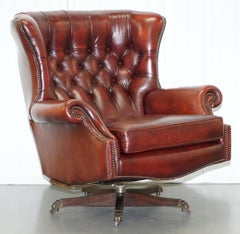 Harrods Oversized Oxblood Leather Wingback Library Lounge Armchair & Ottoman
