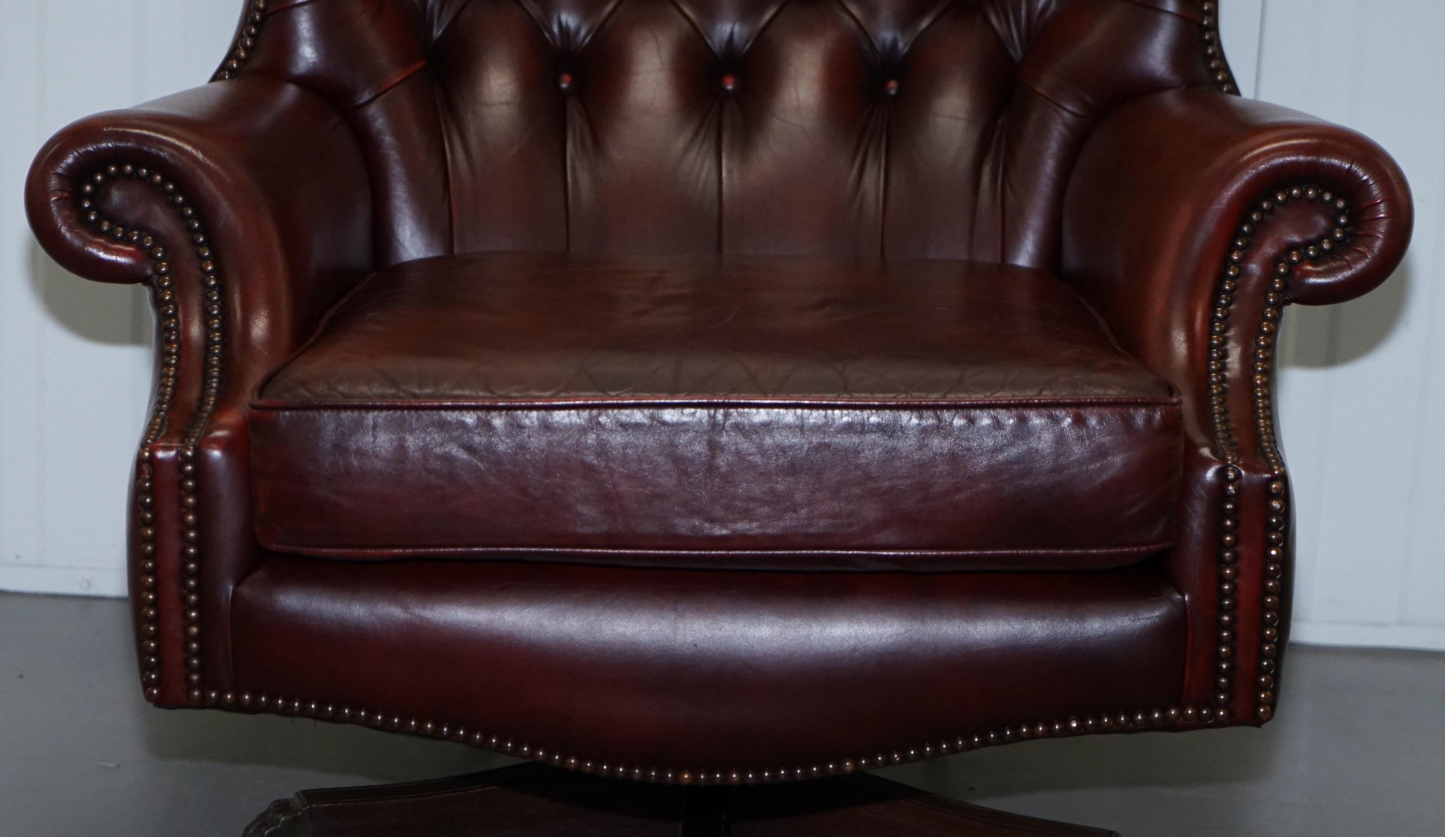 English Harrods Oversized Oxblood Leather Wingback Library Lounge Armchair & Ottoman