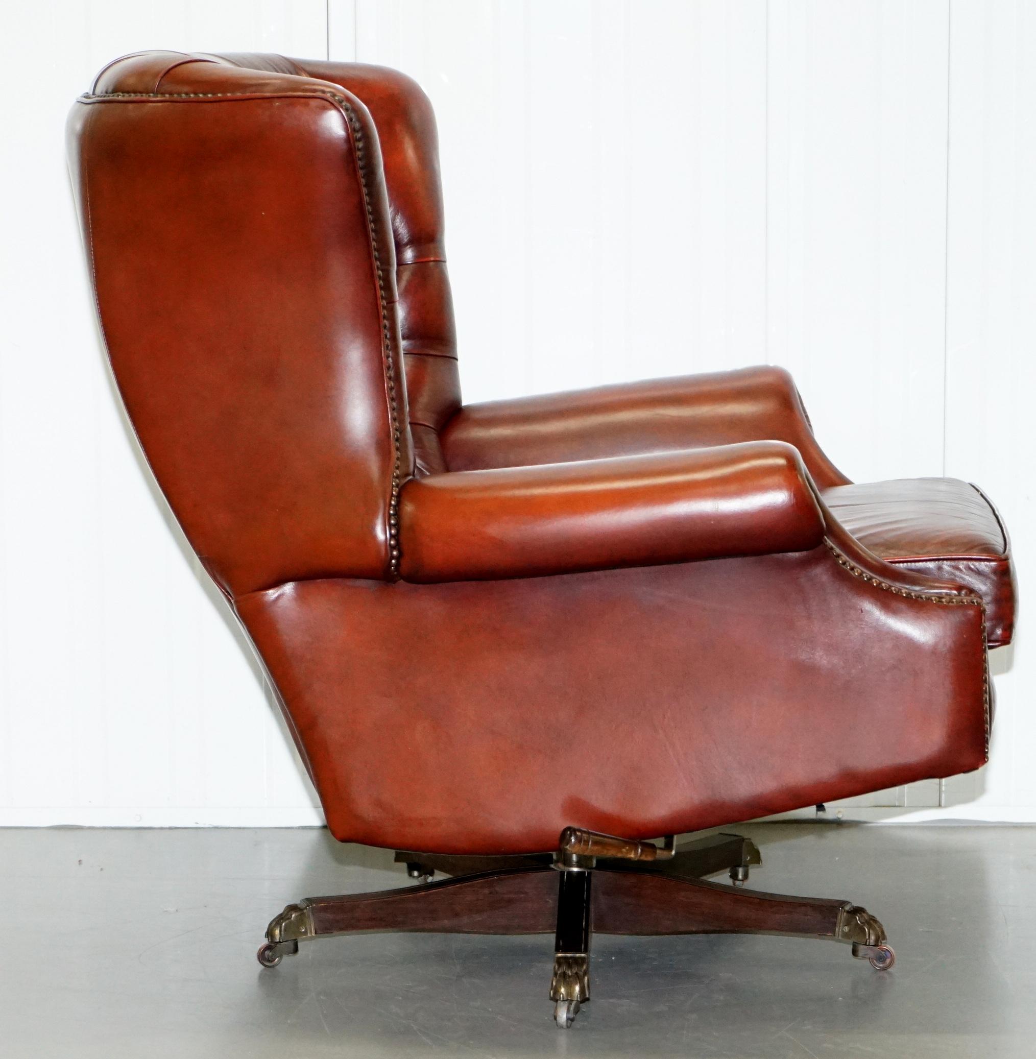20th Century Harrods Oversized Oxblood Leather Wingback Library Lounge Armchair & Ottoman