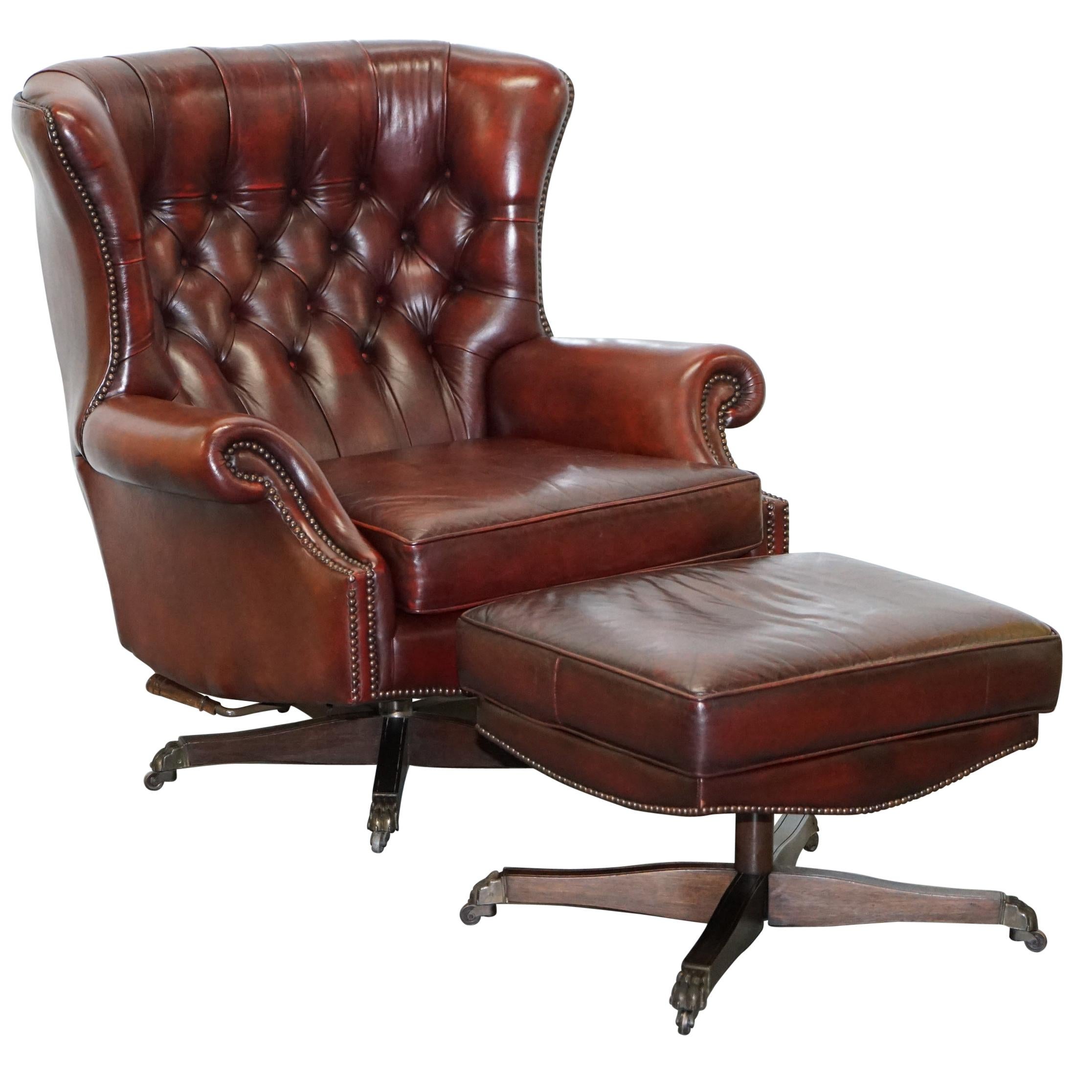Harrods Oversized Oxblood Leather Wingback Library Lounge Armchair 
Ottoman