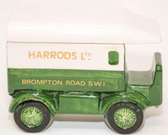 Harrods Porcelain Delivery Truck Lidded Tea Caddy Box London Pottery England