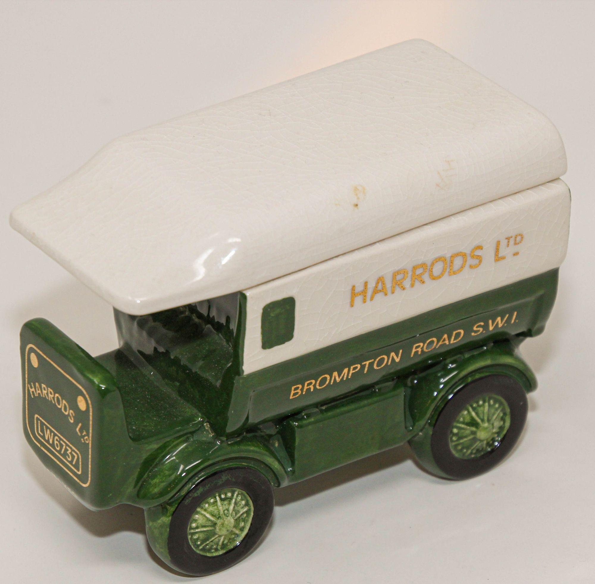 Victorien Boîte à thé à couvercle pour camion de livraison en porcelaine Harrods London Pottery, Angleterre en vente