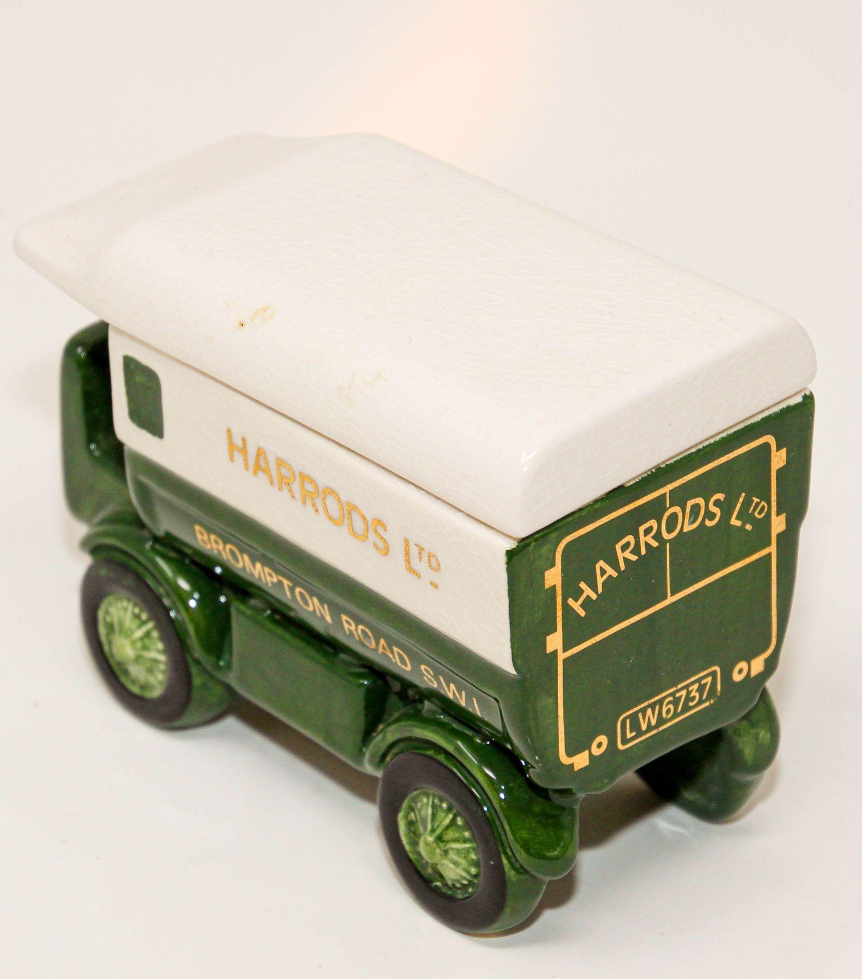 Victorian Harrods Porcelain Delivery Truck Lidded Tea Caddy Box London Pottery England For Sale