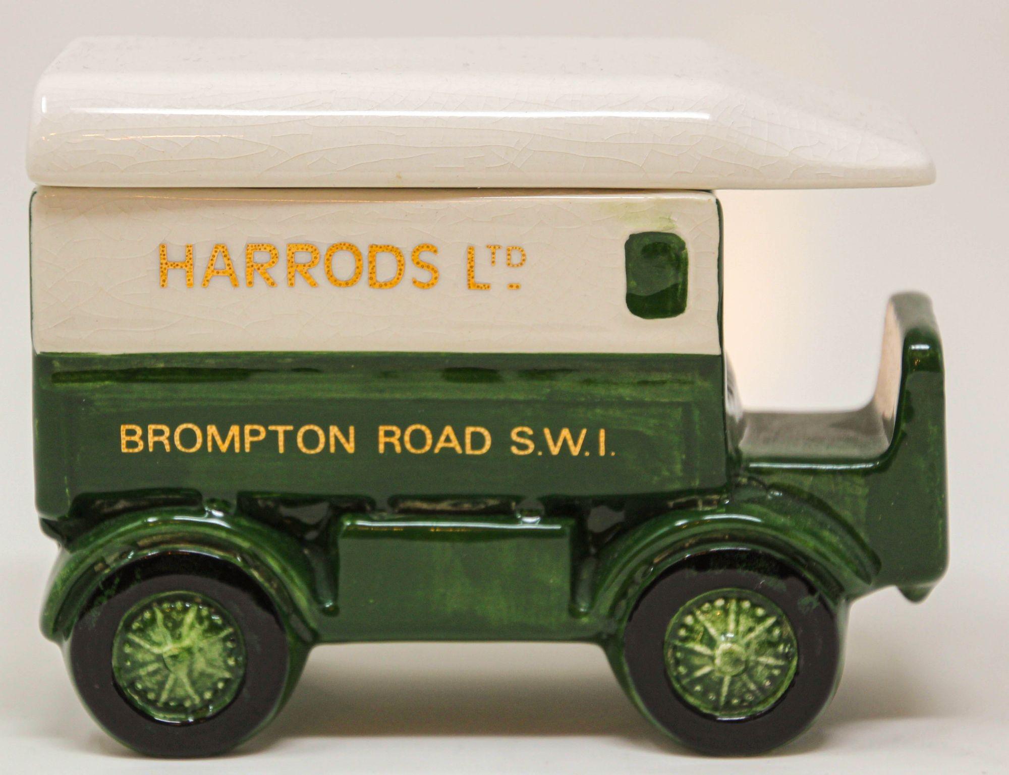Harrods Porcelain Delivery Truck Lidded Tea Caddy Box London Pottery England For Sale 1