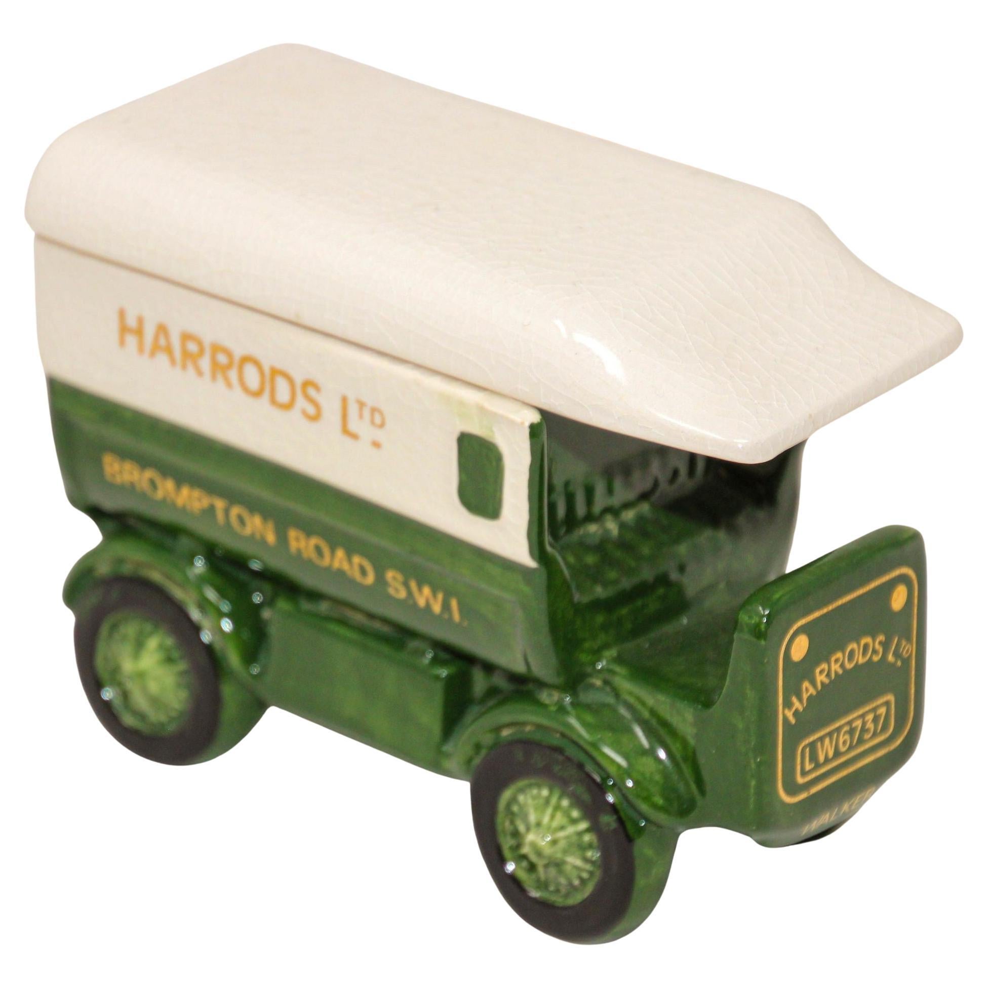 Harrods Porcelain Delivery Truck Lidded Tea Caddy Box London Pottery England For Sale