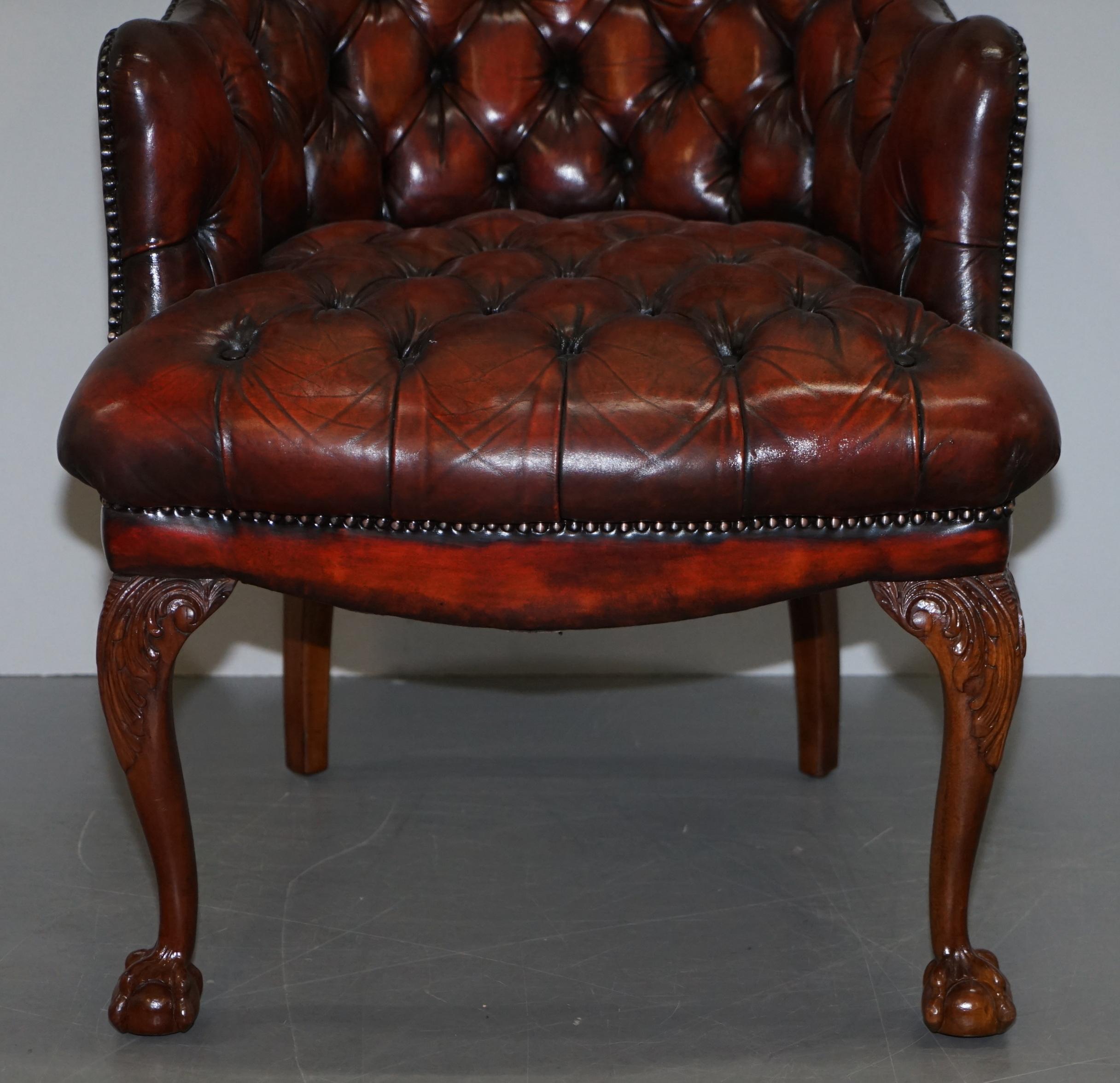Harrods Restored Chesterfield Captains Brown Leather Armchair Claw & Ball Feet For Sale 5