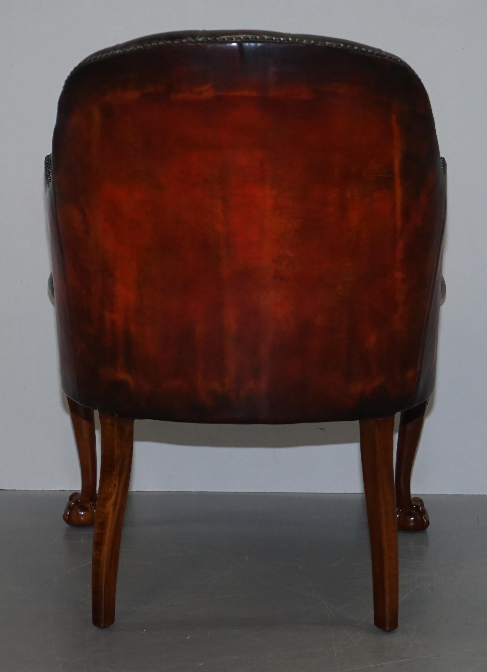 Harrods Restored Chesterfield Captains Brown Leather Armchair Claw & Ball Feet For Sale 12