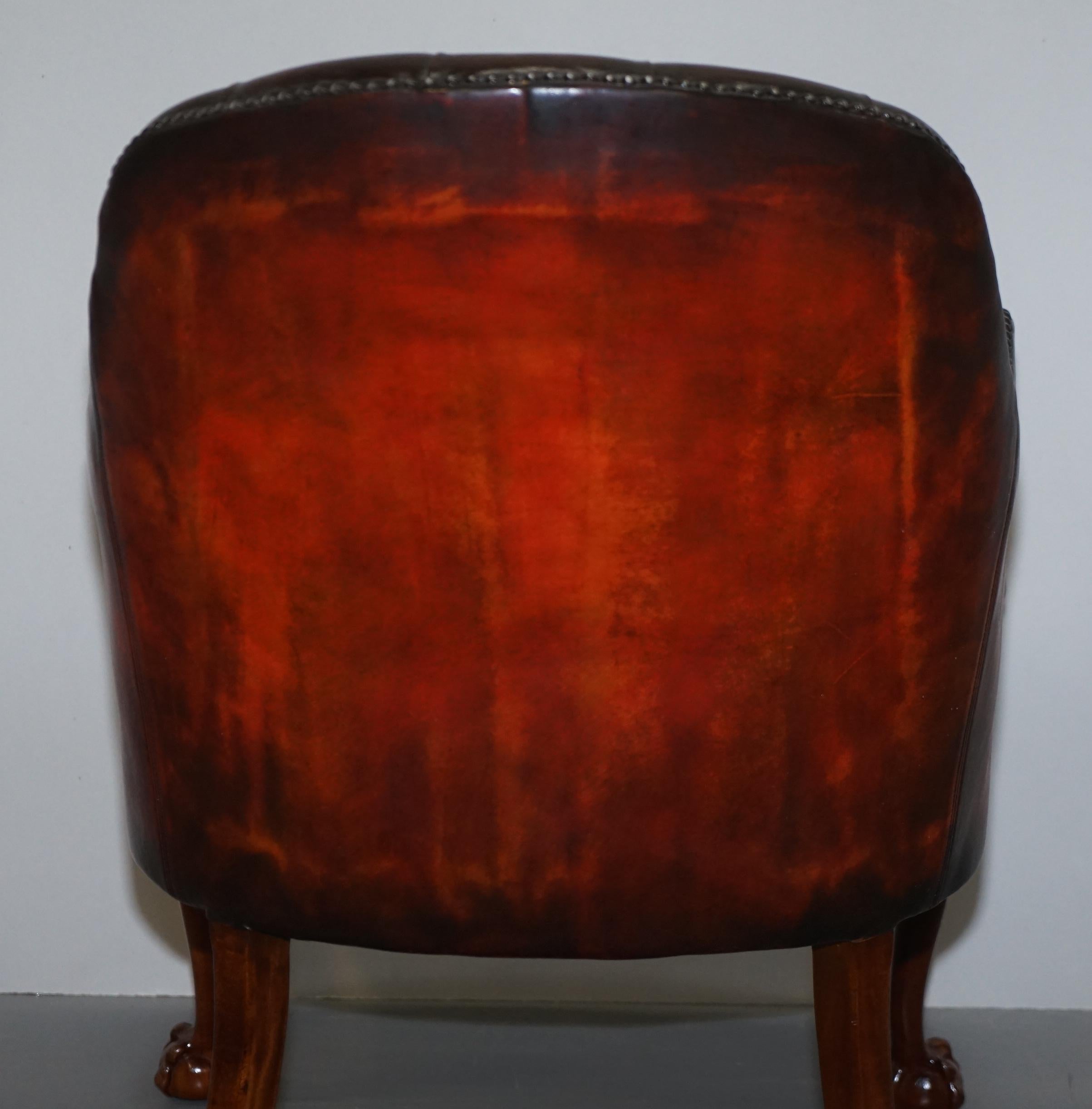 Harrods Restored Chesterfield Captains Brown Leather Armchair Claw & Ball Feet For Sale 13