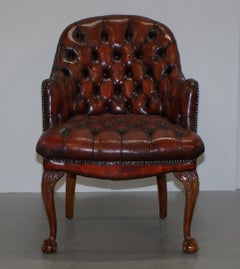 Harrods Restored Chesterfield Captains Brown Leather Armchair Claw & Ball Feet