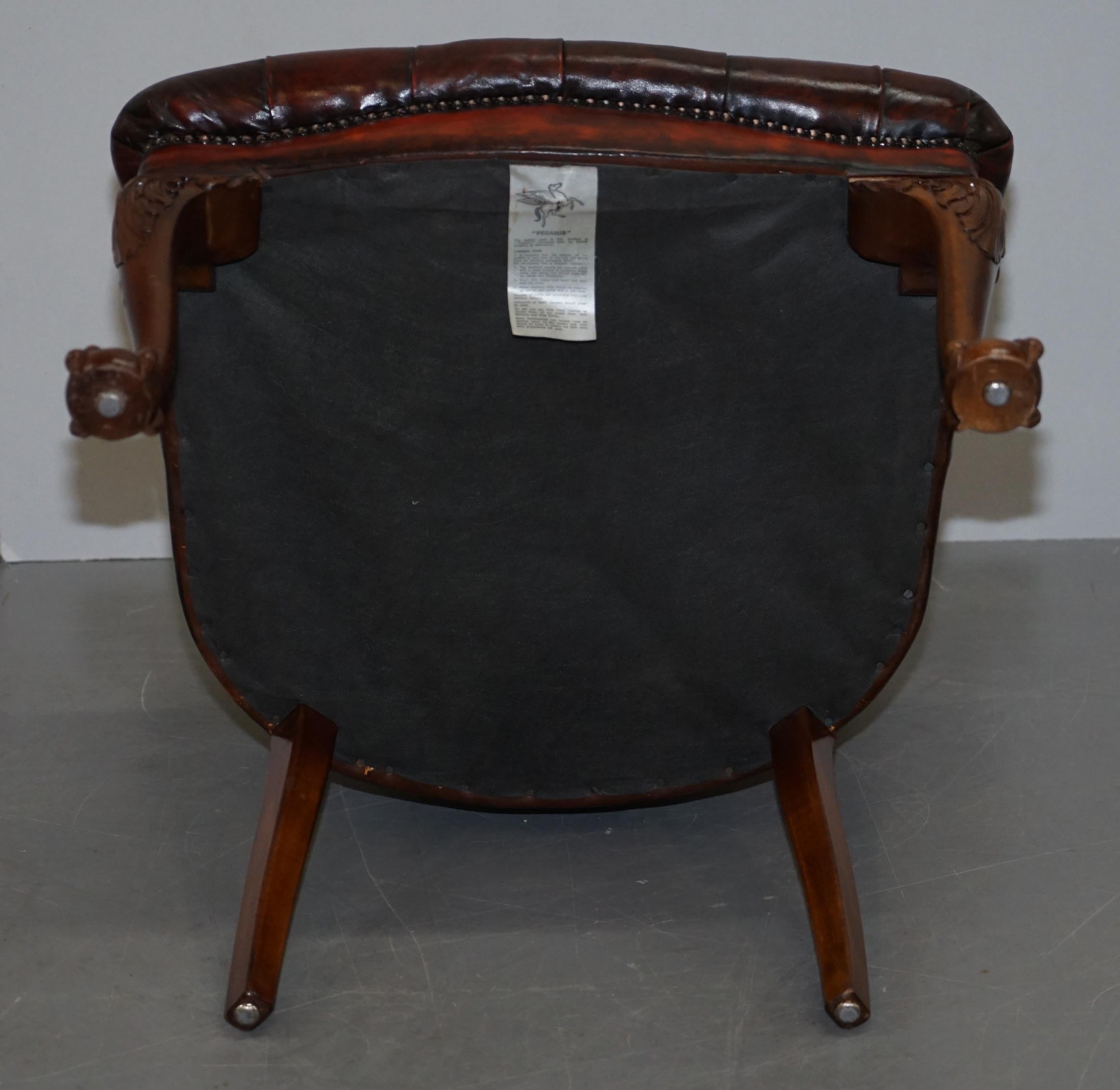 Harrods Restored Chesterfield Captains Brown Leather Armchair Claw & Ball Feet For Sale 15