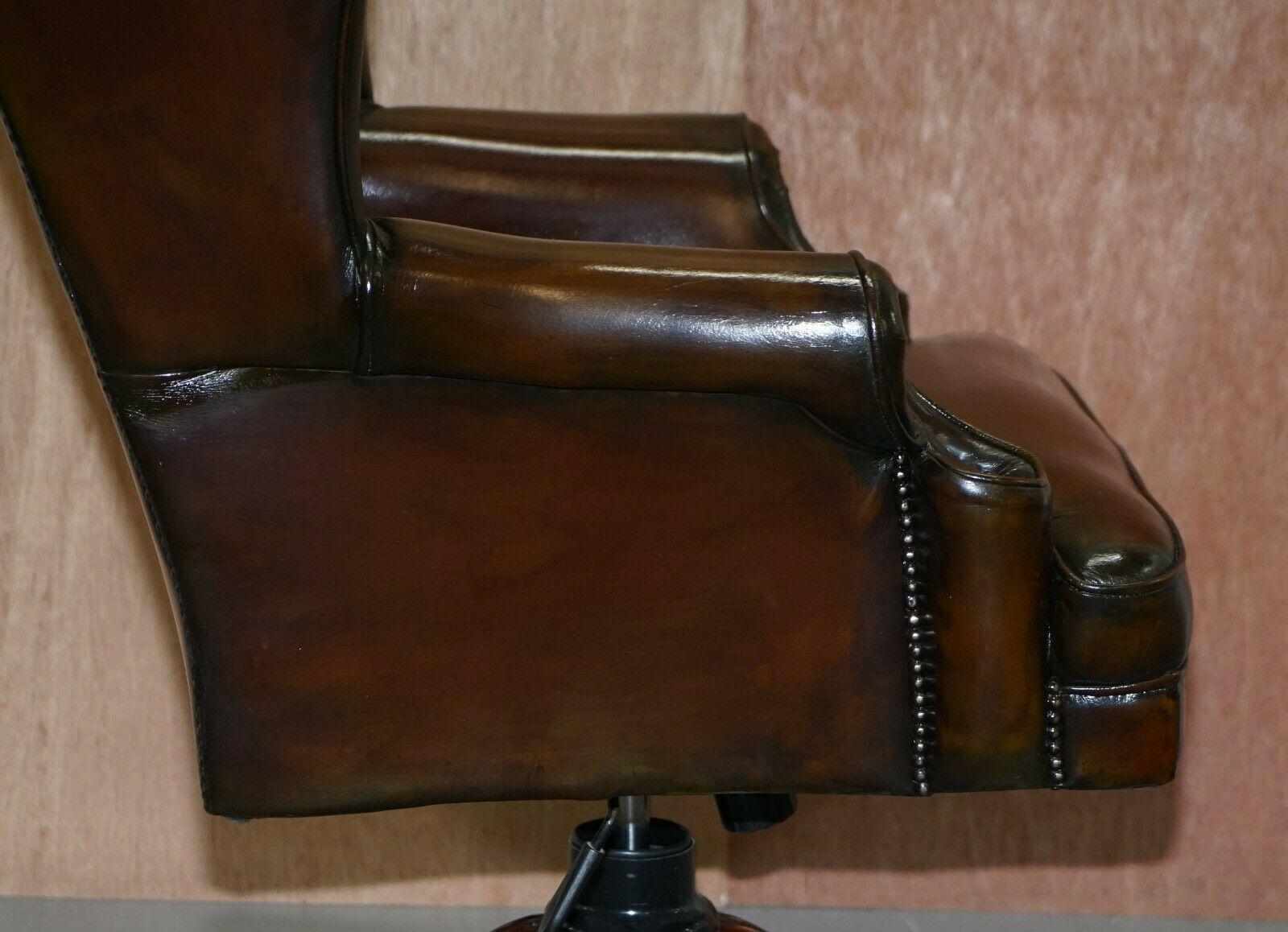 Harrods Restored Hand Dyed President Brown Leather Directors Captains Chair 4