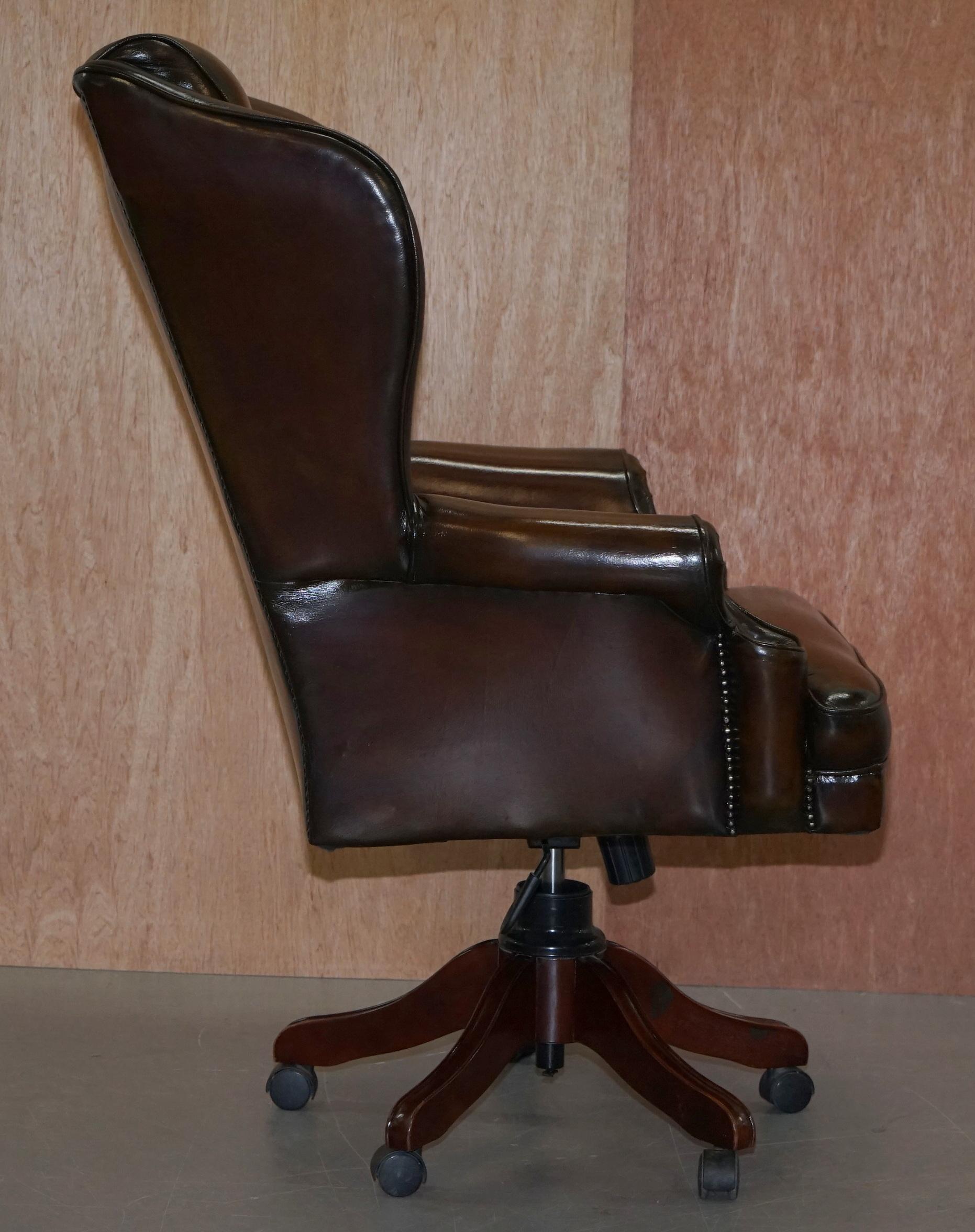Harrods Restored Hand Dyed President Brown Leather Directors Captains Chair 5