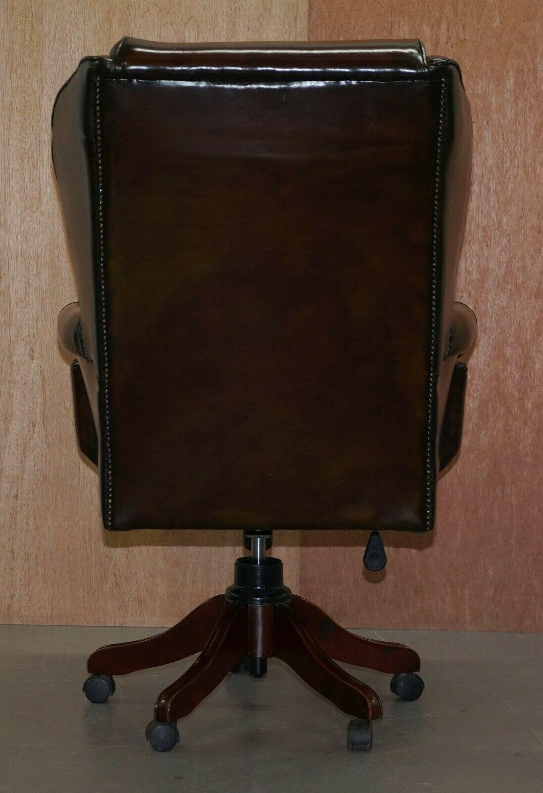 Harrods Restored Hand Dyed President Brown Leather Directors Captains Chair 5