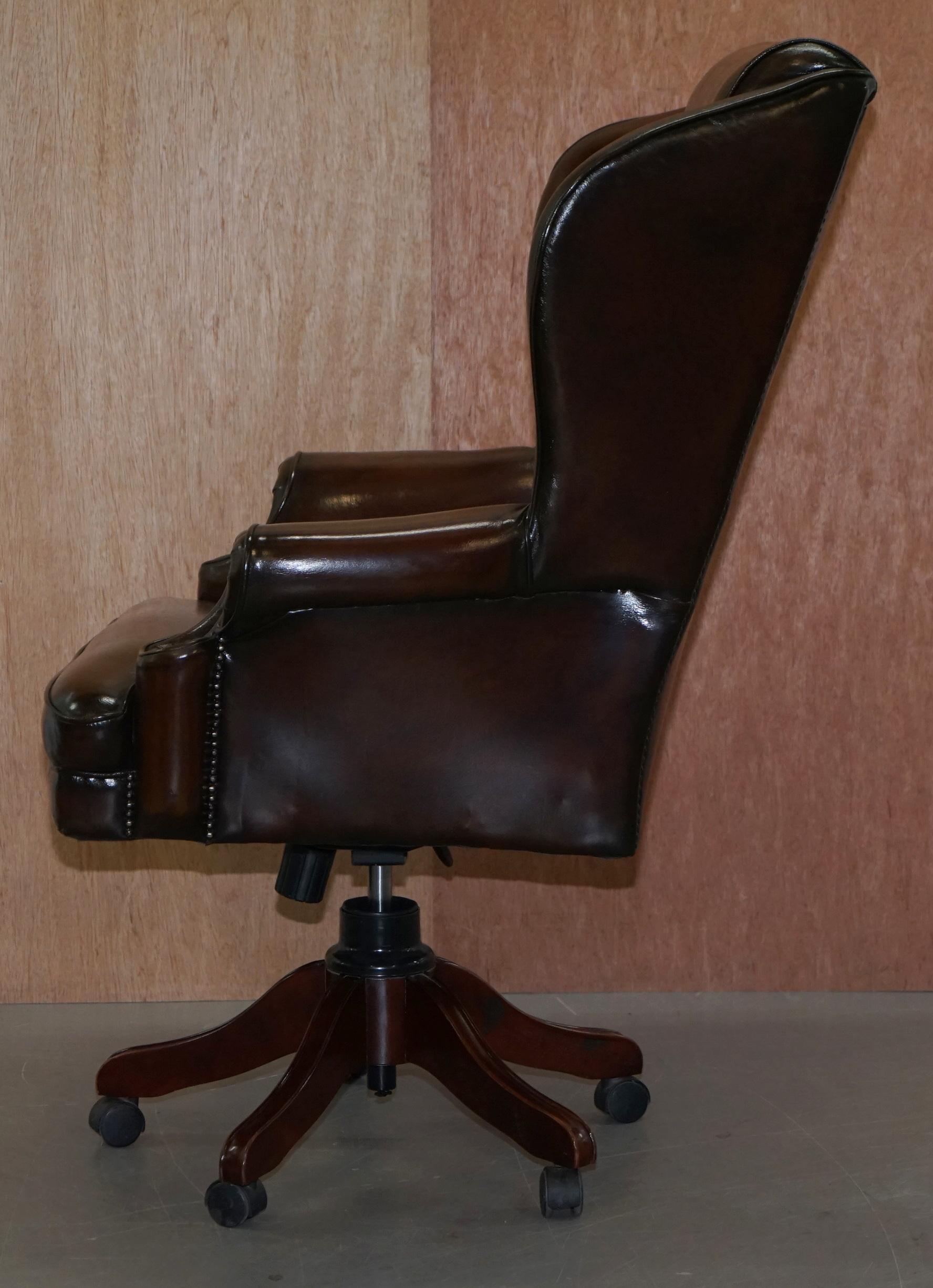 Harrods Restored Hand Dyed President Brown Leather Directors Captains Chair 9