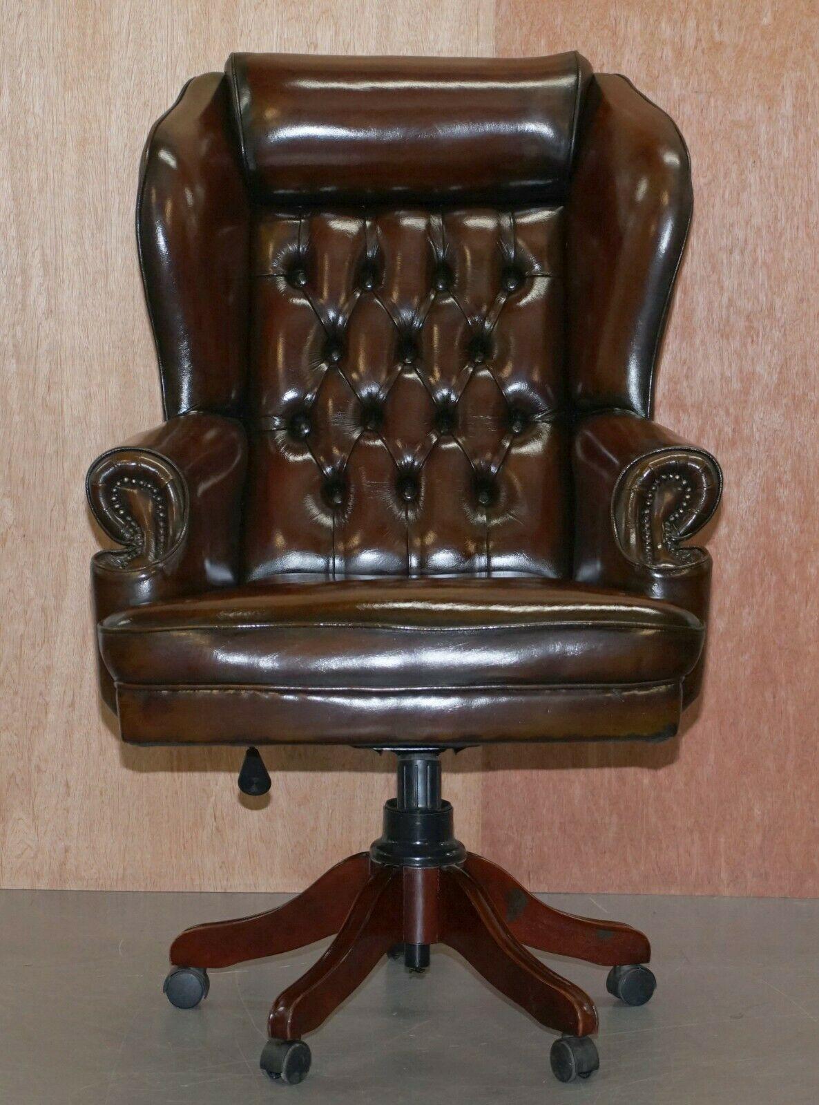 Art Deco Harrods Restored Hand Dyed President Brown Leather Directors Captains Chair