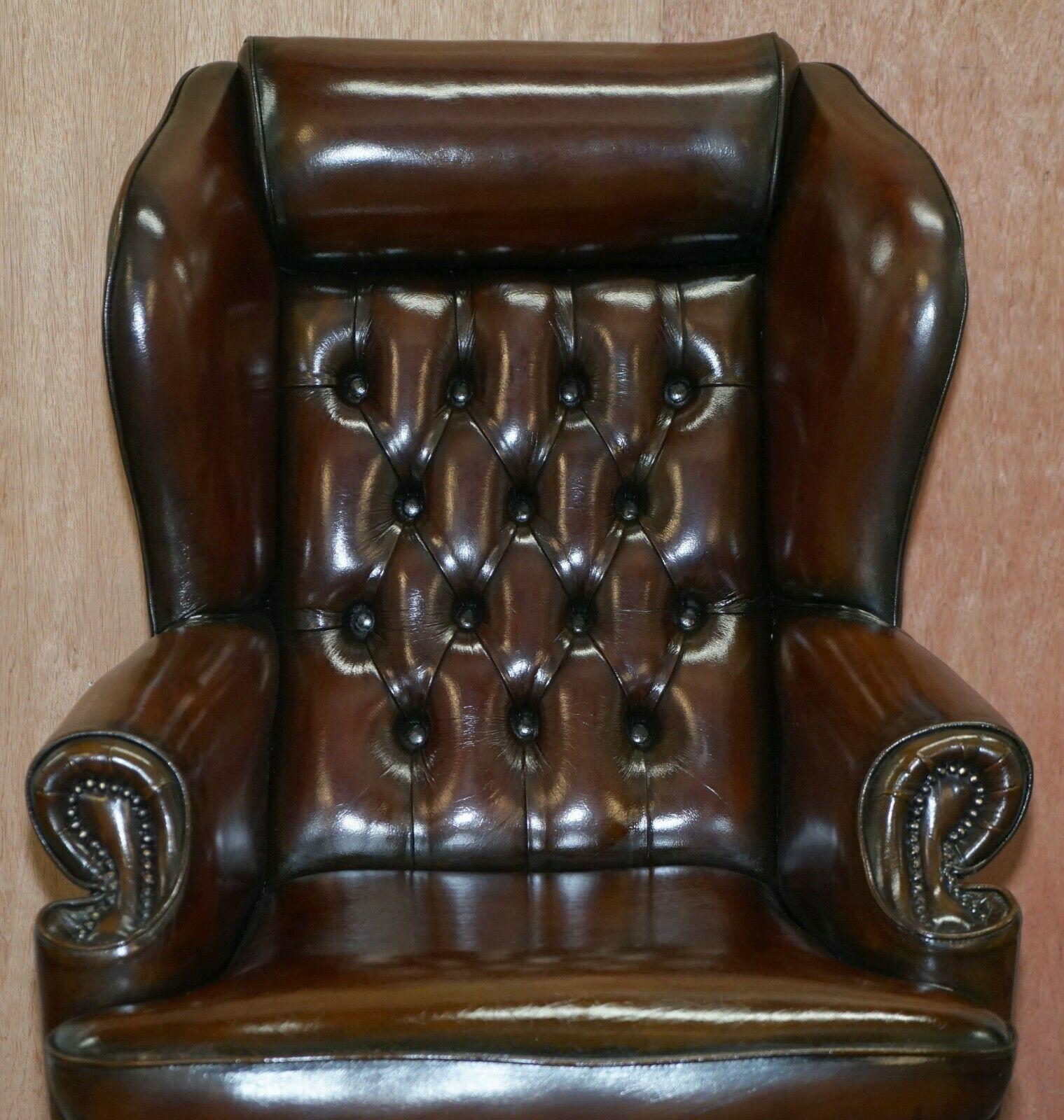 English Harrods Restored Hand Dyed President Brown Leather Directors Captains Chair