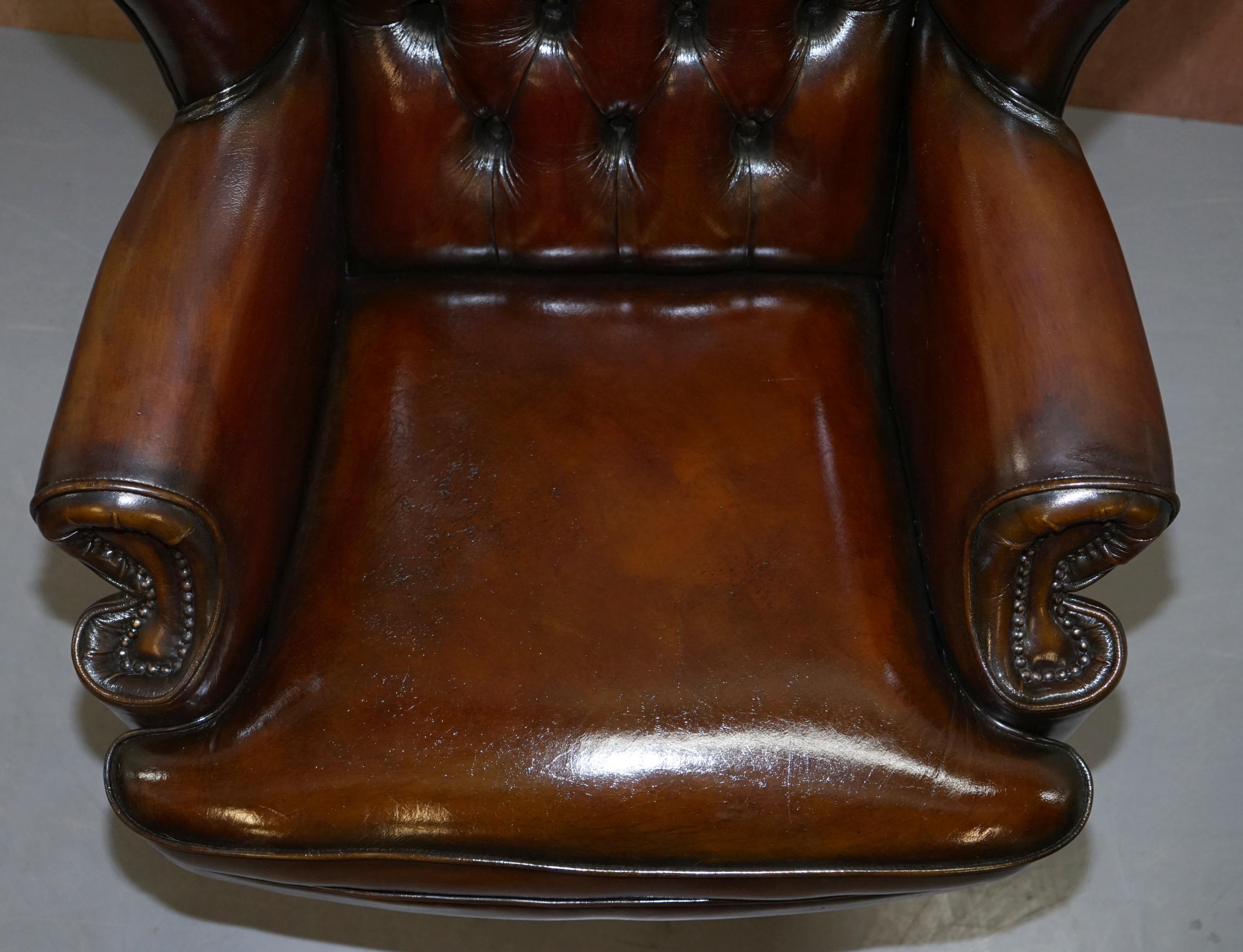 English Harrods Restored Hand Dyed President Brown Leather Directors Captains Chair