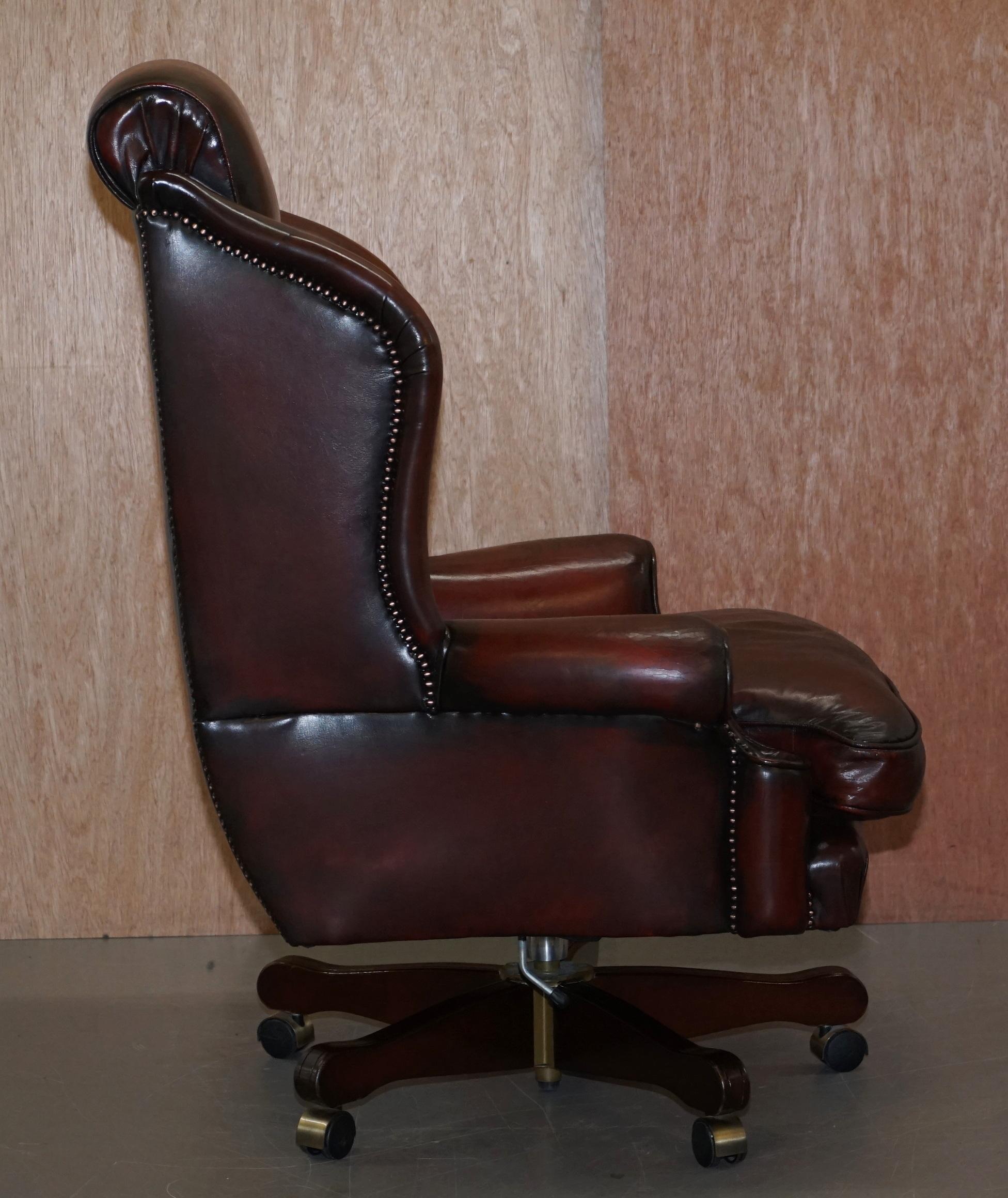 Harrods Restored Hand Dyed President Oxblood Leather Directors Captains Chair 7