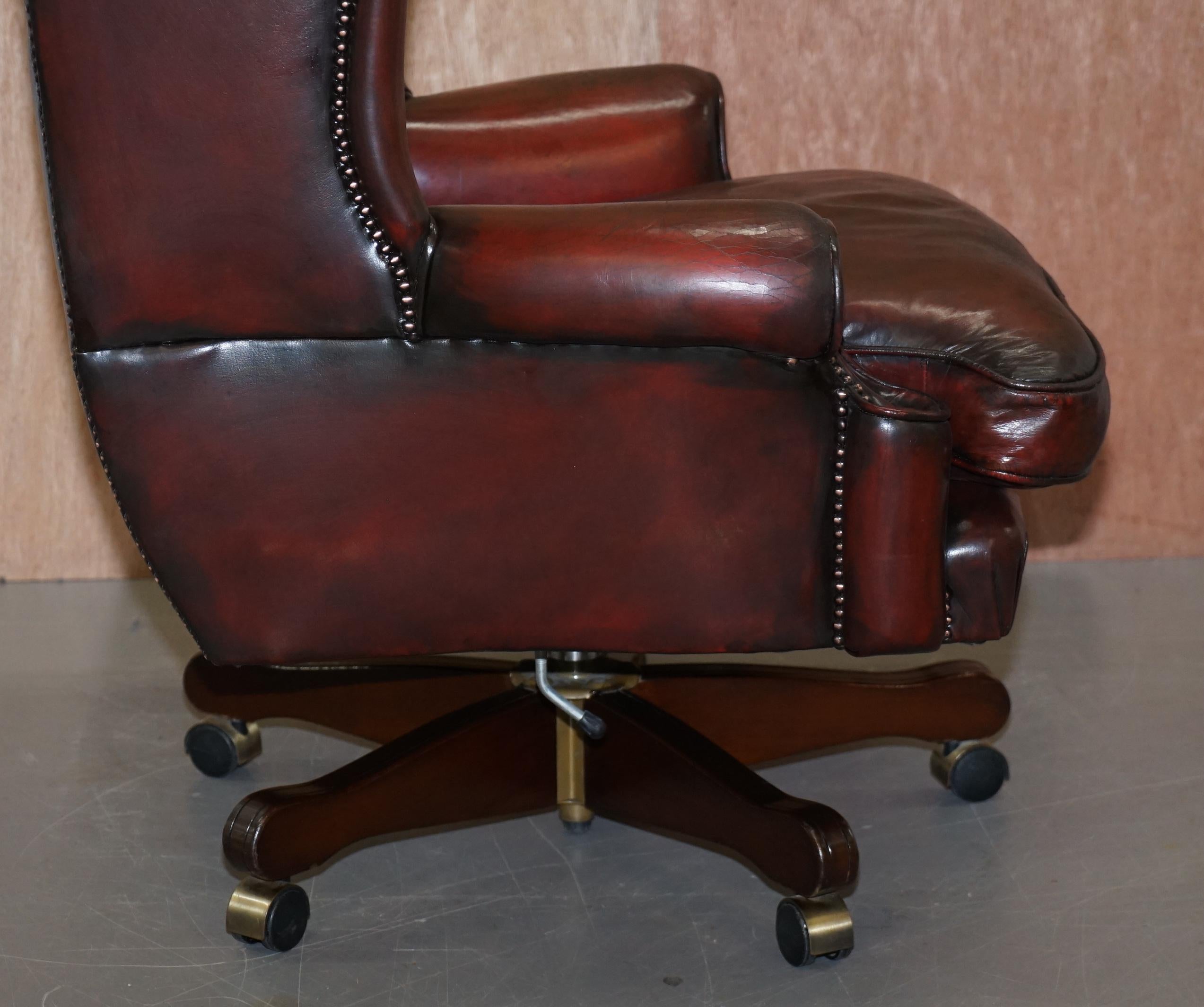 Harrods Restored Hand Dyed President Oxblood Leather Directors Captains Chair 8