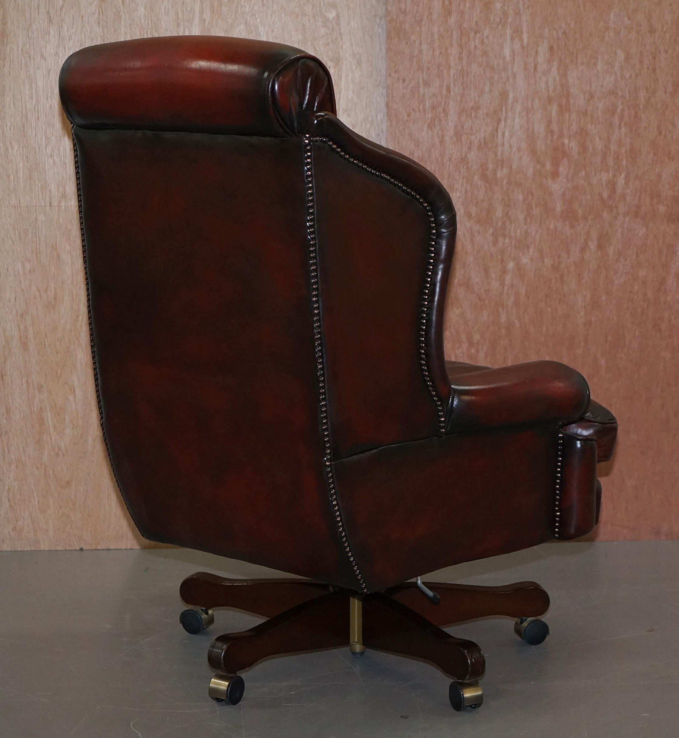 Harrods Restored Hand Dyed President Oxblood Leather Directors Captains Chair 10