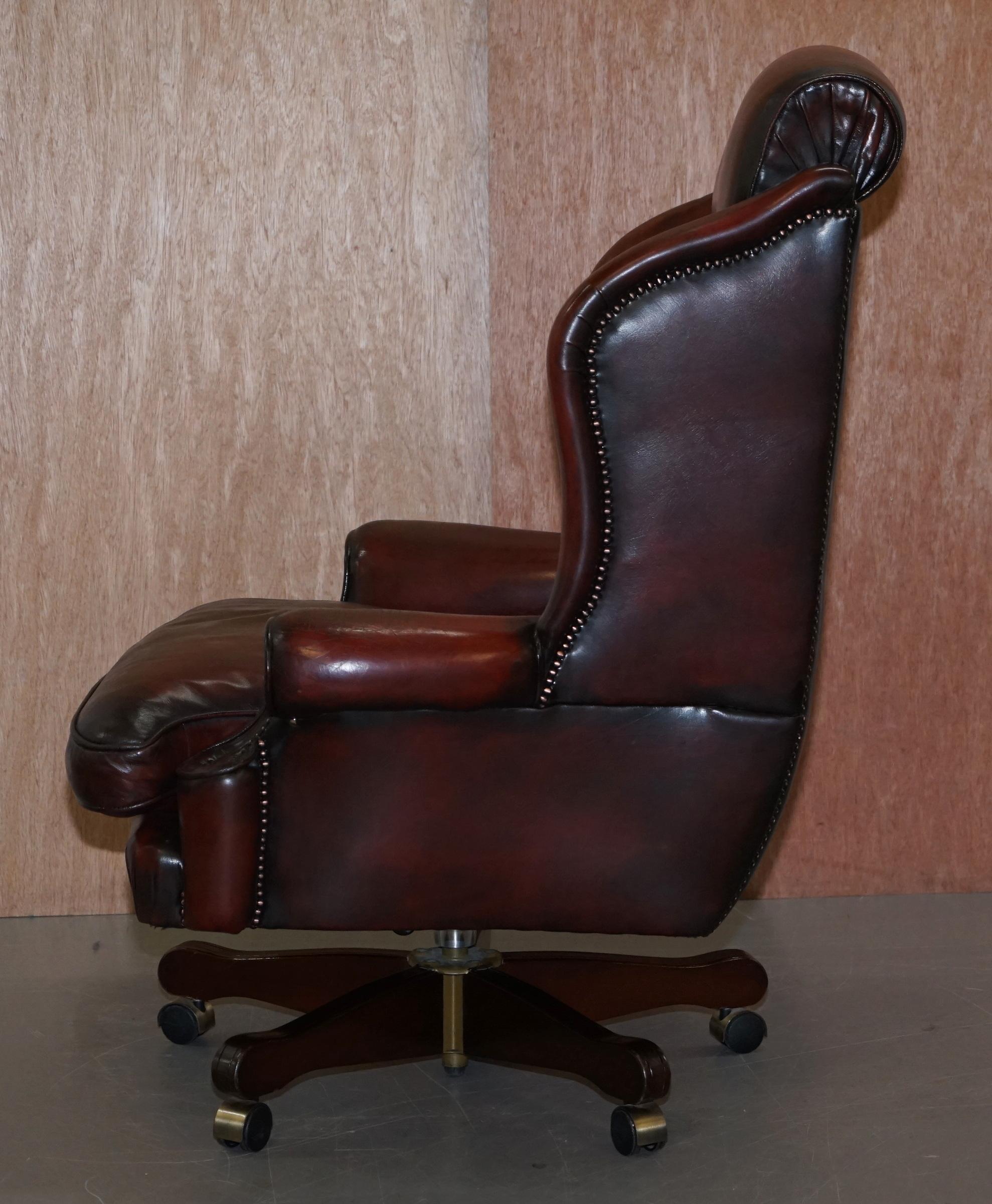 Harrods Restored Hand Dyed President Oxblood Leather Directors Captains Chair 12