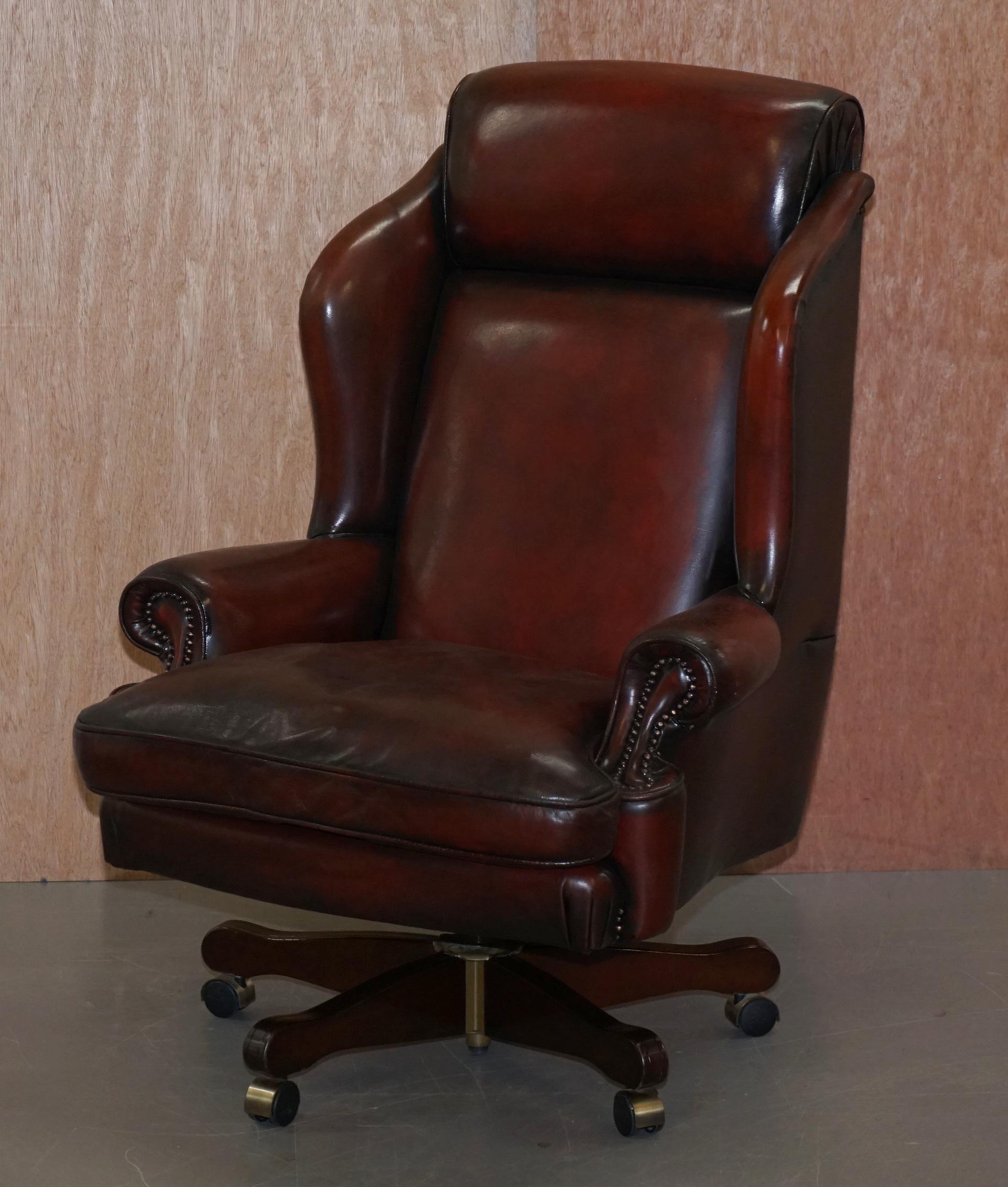 Mid-Century Modern Harrods Restored Hand Dyed President Oxblood Leather Directors Captains Chair