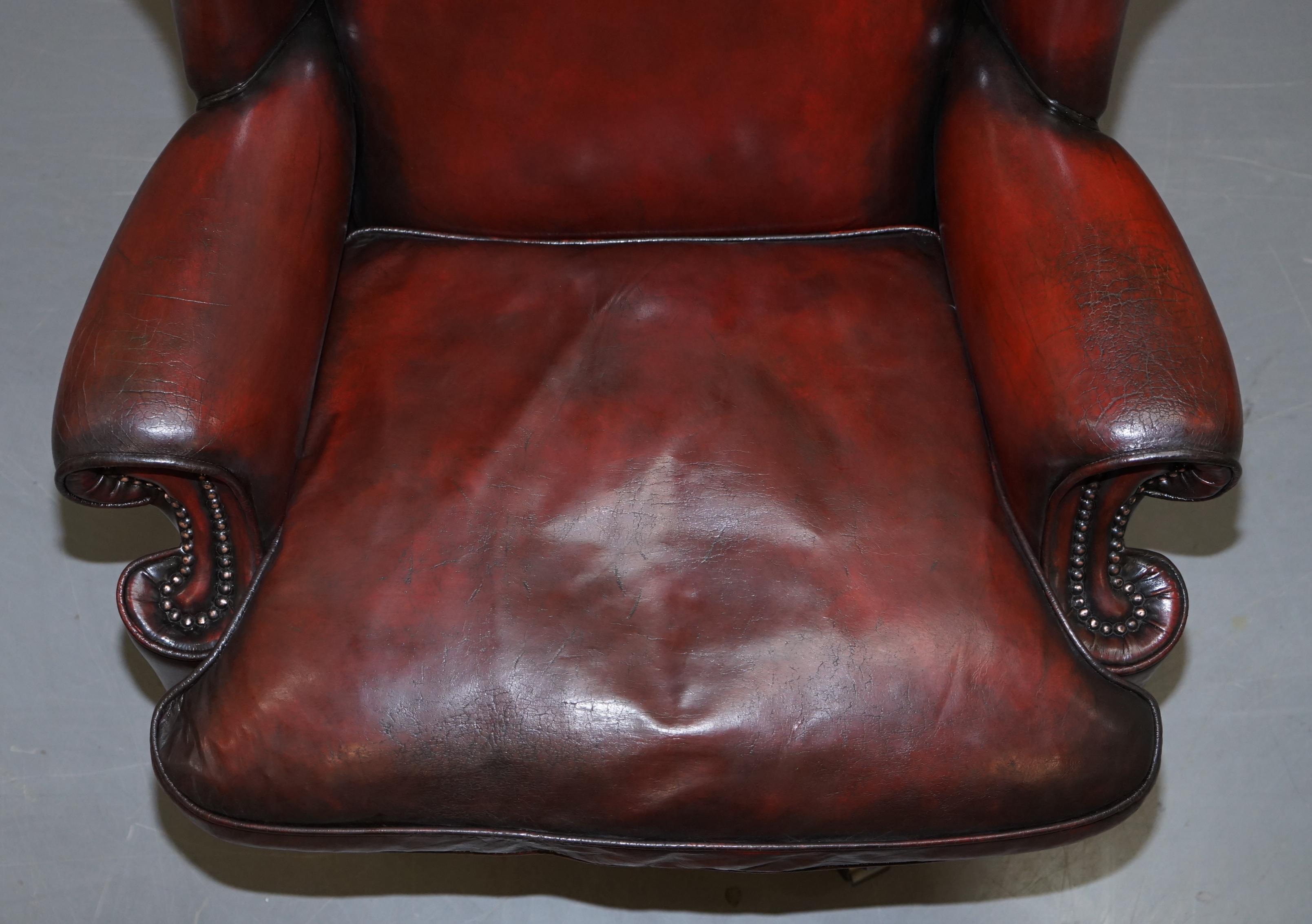 English Harrods Restored Hand Dyed President Oxblood Leather Directors Captains Chair