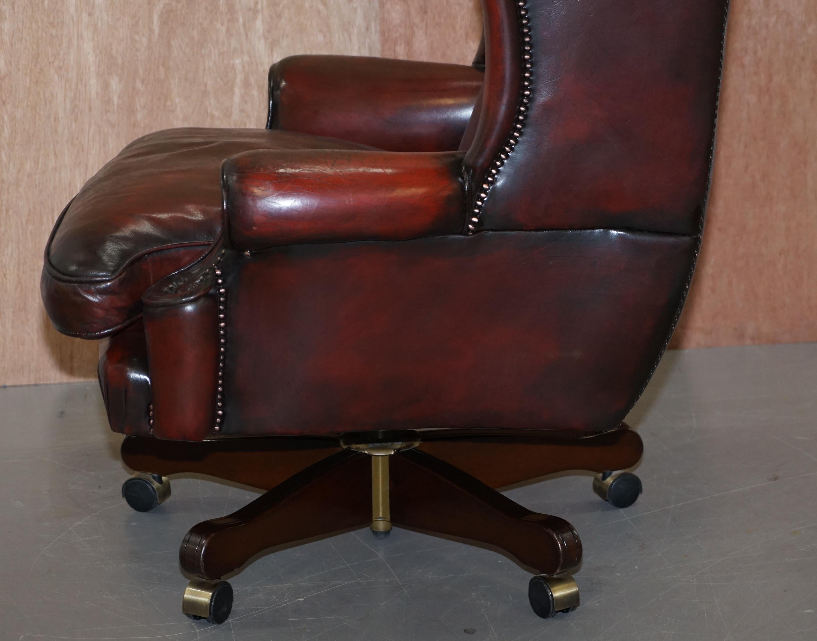 Harrods Restored Hand Dyed President Oxblood Leather Directors Captains Chair 2
