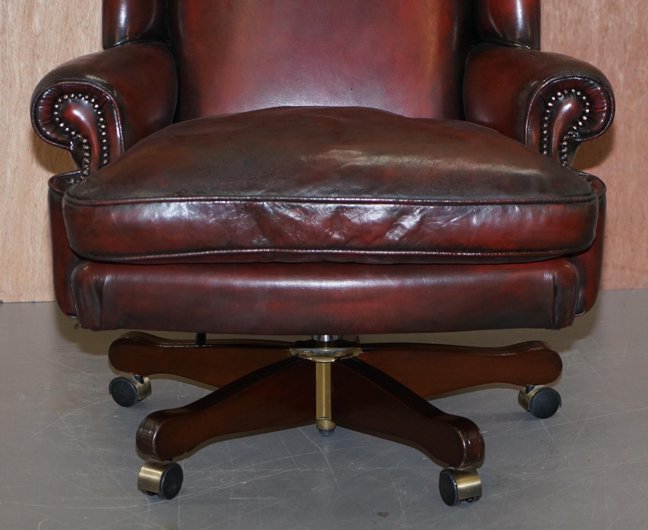 Harrods Restored Hand Dyed President Oxblood Leather Directors Captains Chair 3