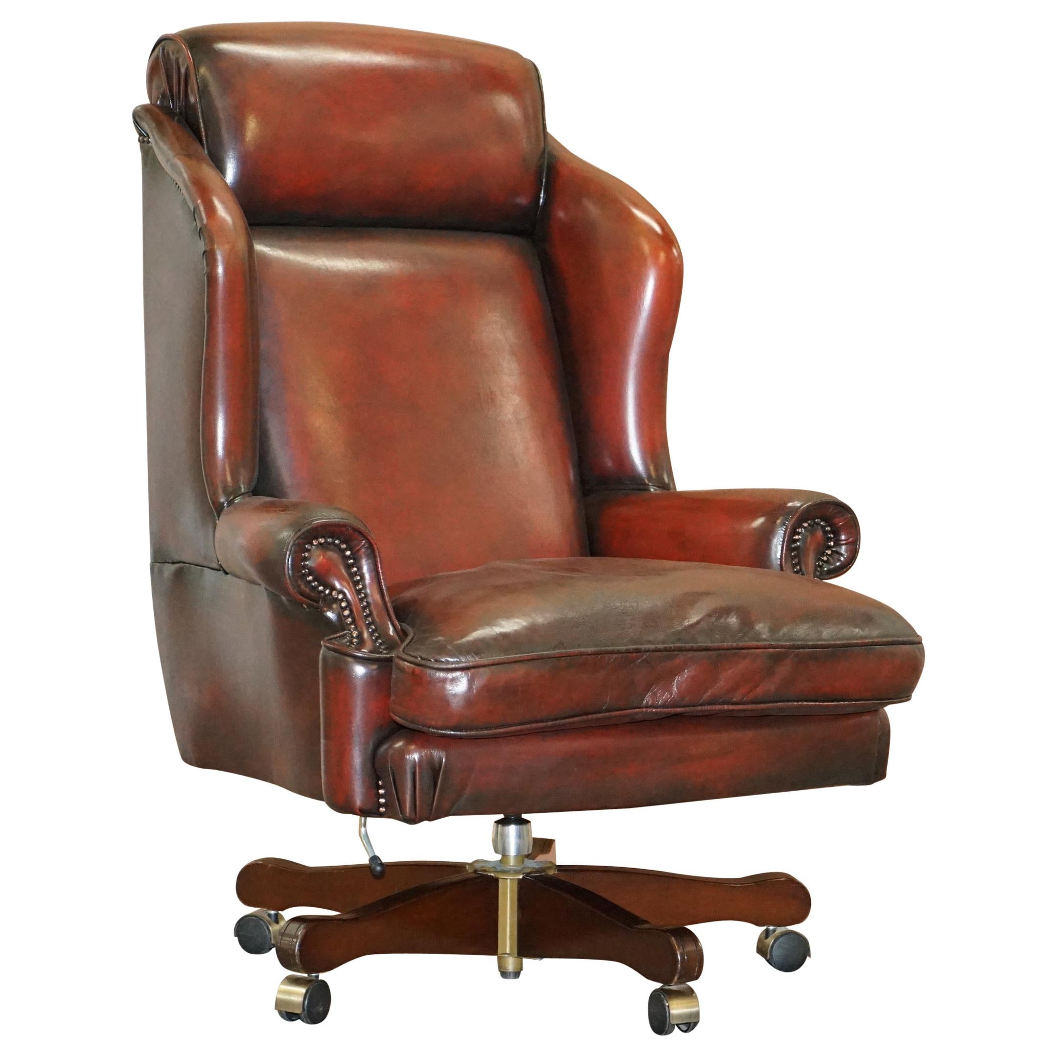 Harrods Restored Hand Dyed President Oxblood Leather Directors Captains Chair