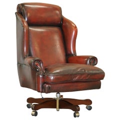 Vintage Harrods Restored Hand Dyed President Oxblood Leather Directors Captains Chair