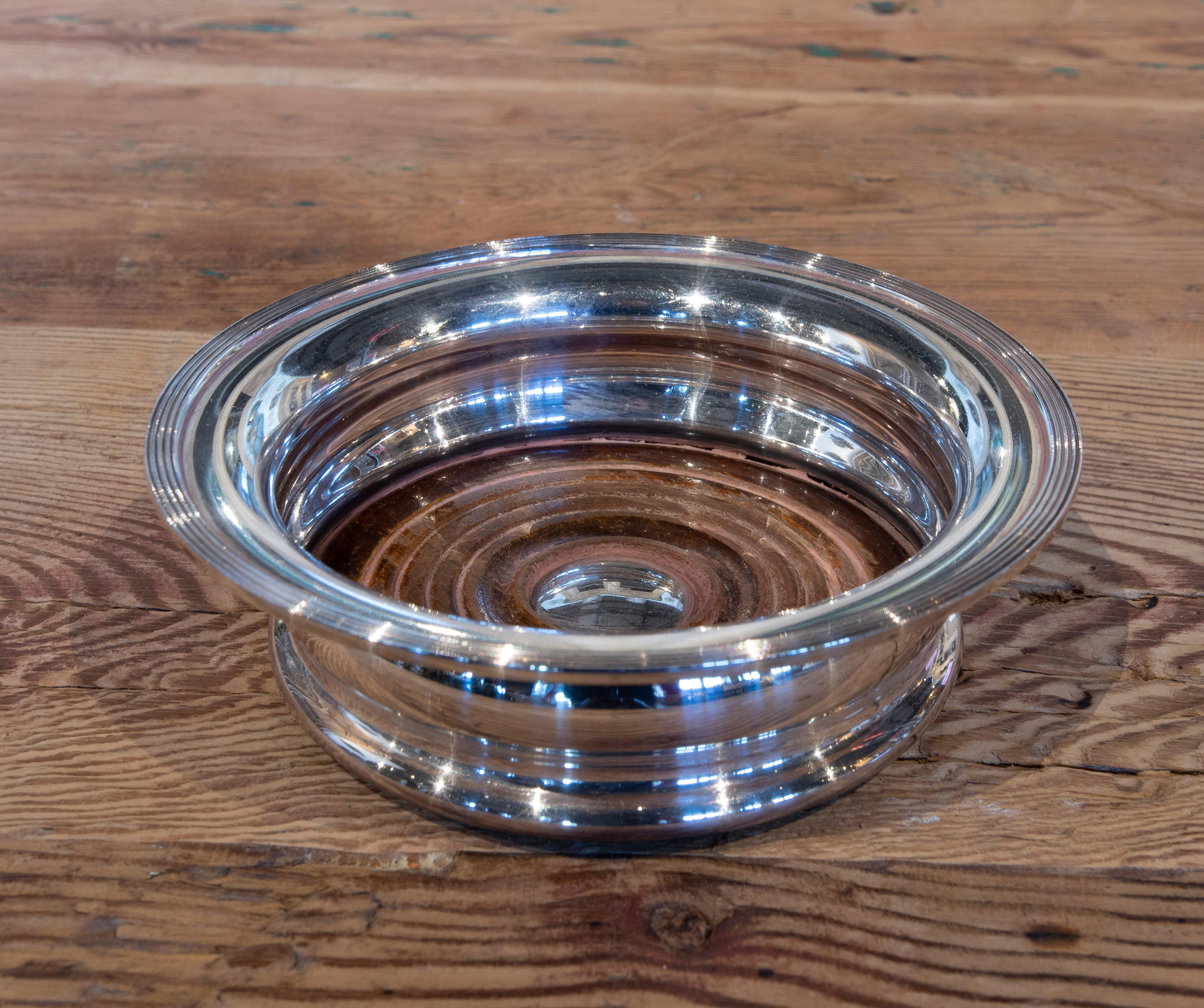 Inglese Harrods Base in metallo placcato argento con base in legno per portabottiglie da vino in vendita